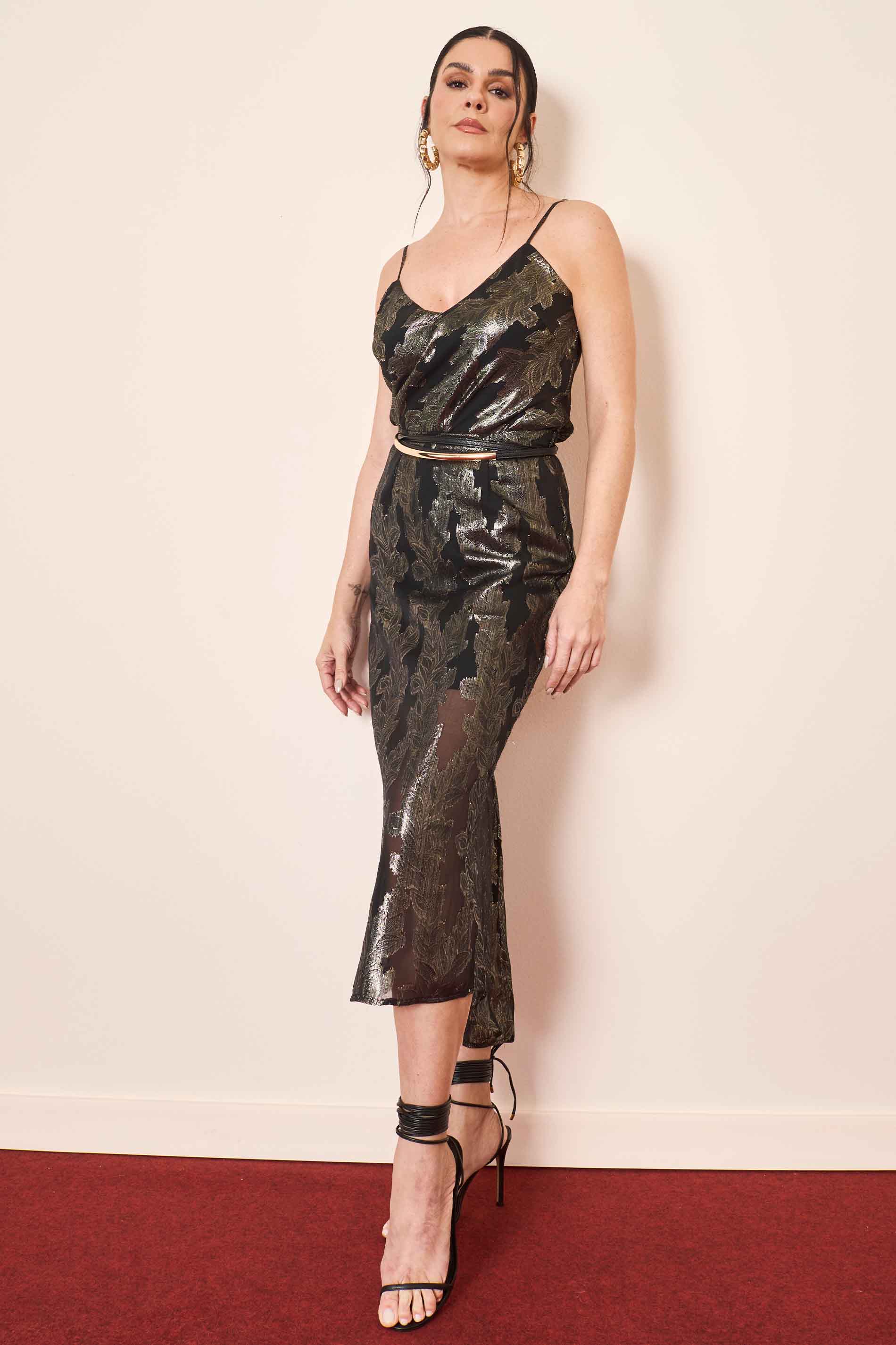 Saia Midi Wild Orchid em Chiffon Jacquard