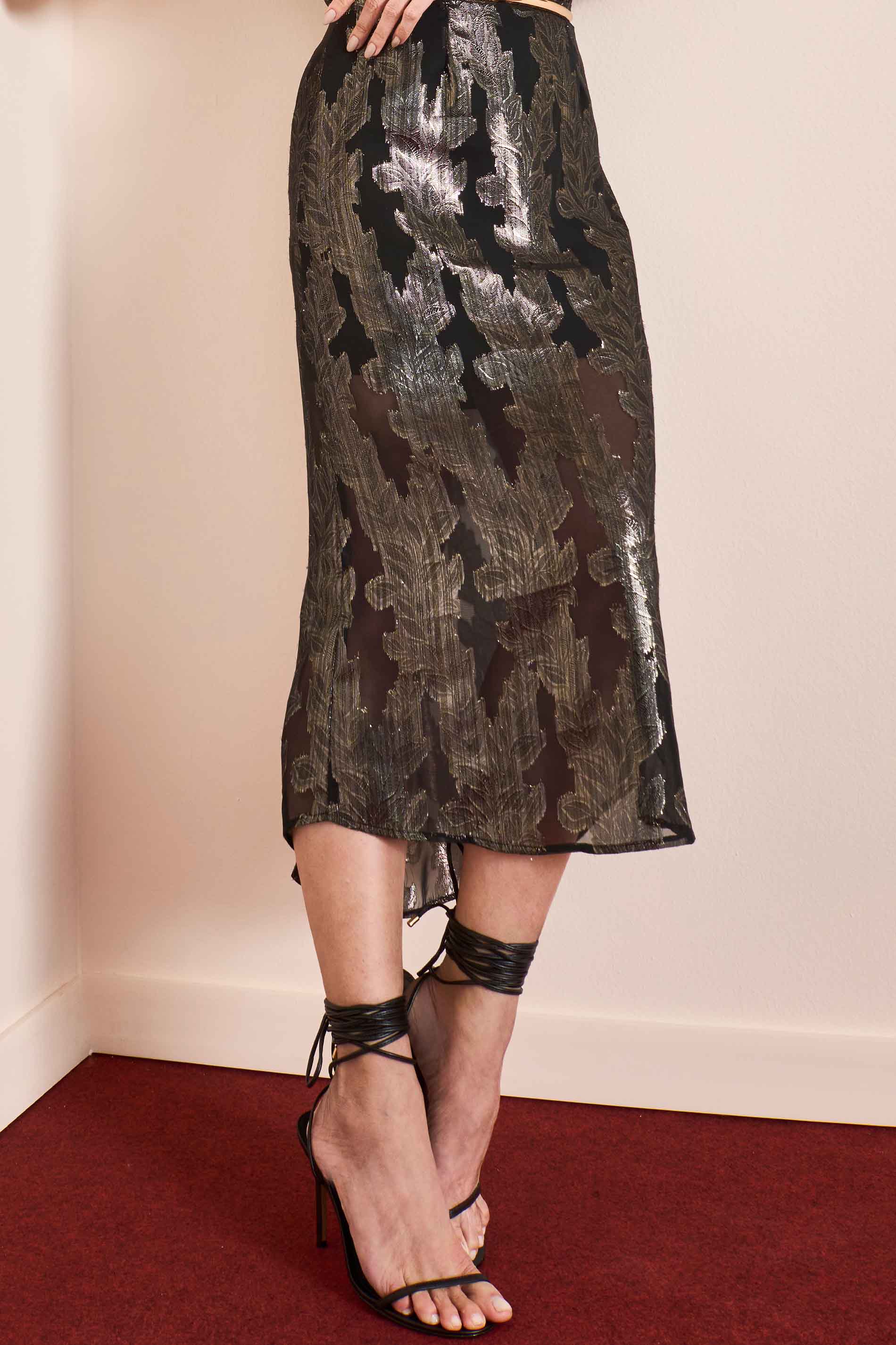 Saia Midi Wild Orchid em Chiffon Jacquard