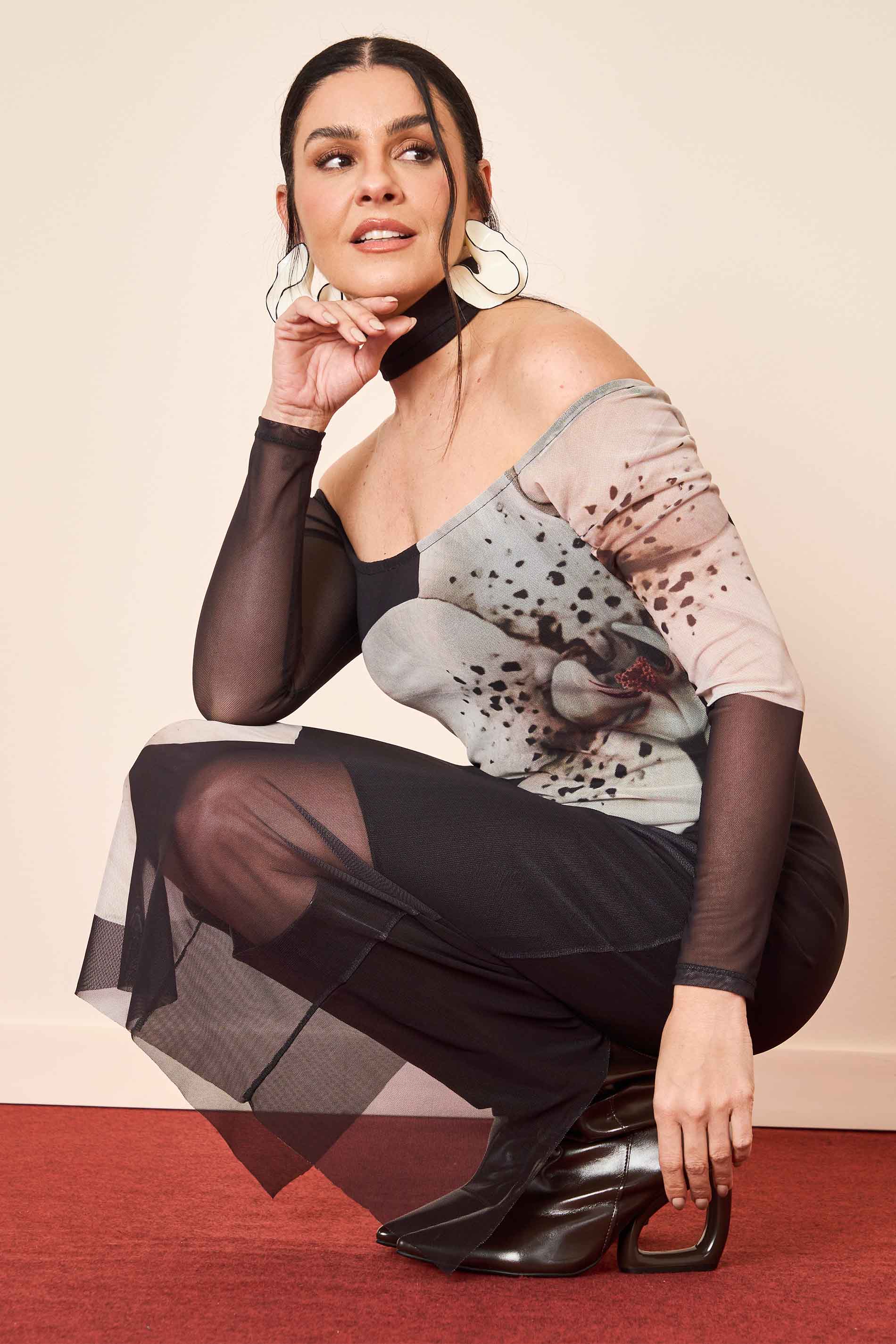 Vestido Midi Wild Orchid Ombro a Ombro em Tule