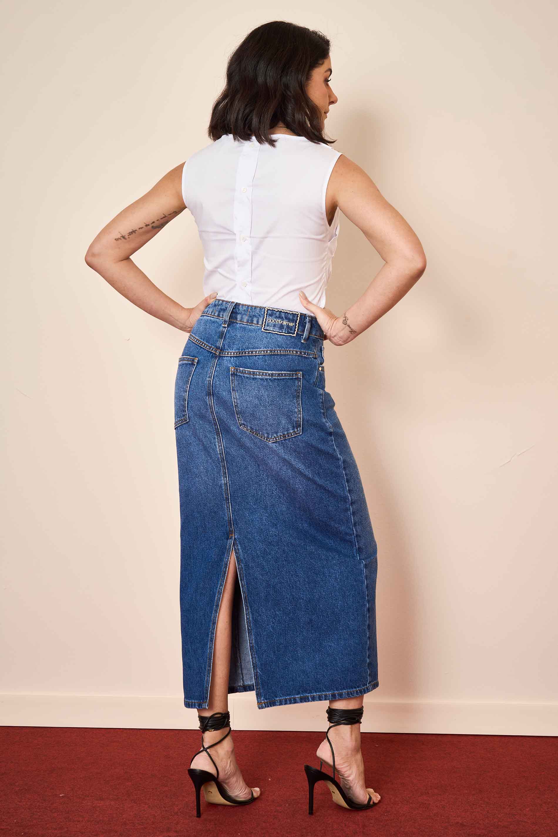 Saia Midi Wild Orchid em Denim
