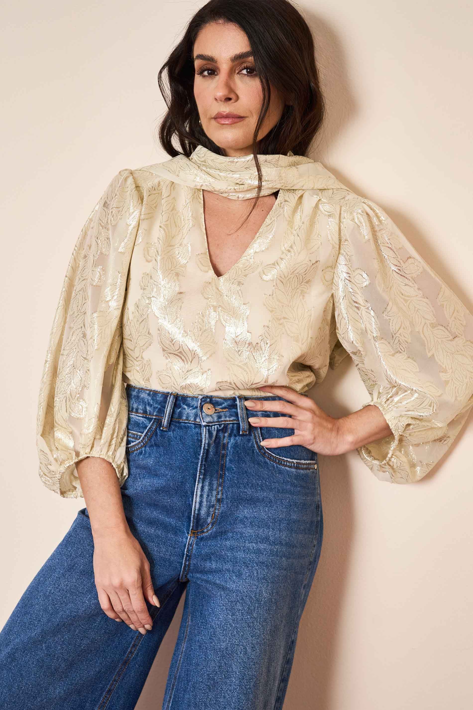 Blusa Manga Longa Wild Orchid em Jaquard