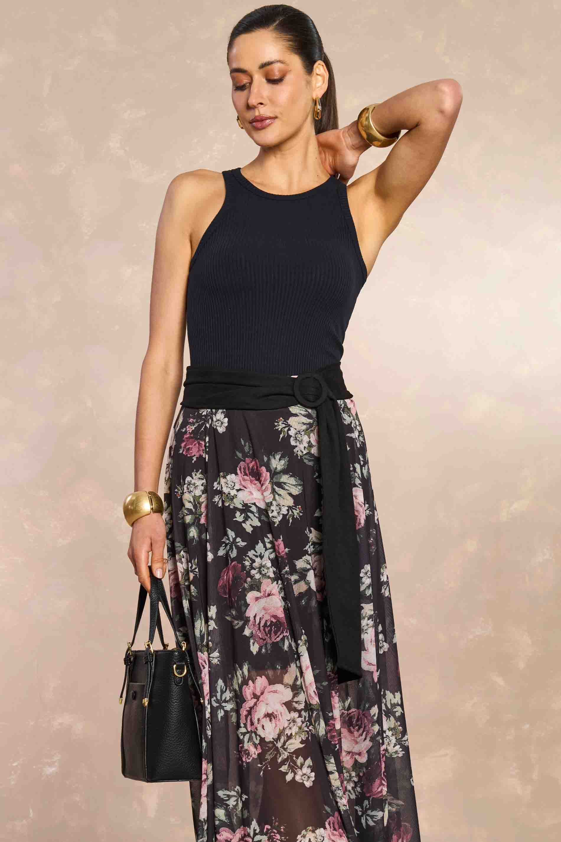 Saia Longa Aquarela Rose em Tule