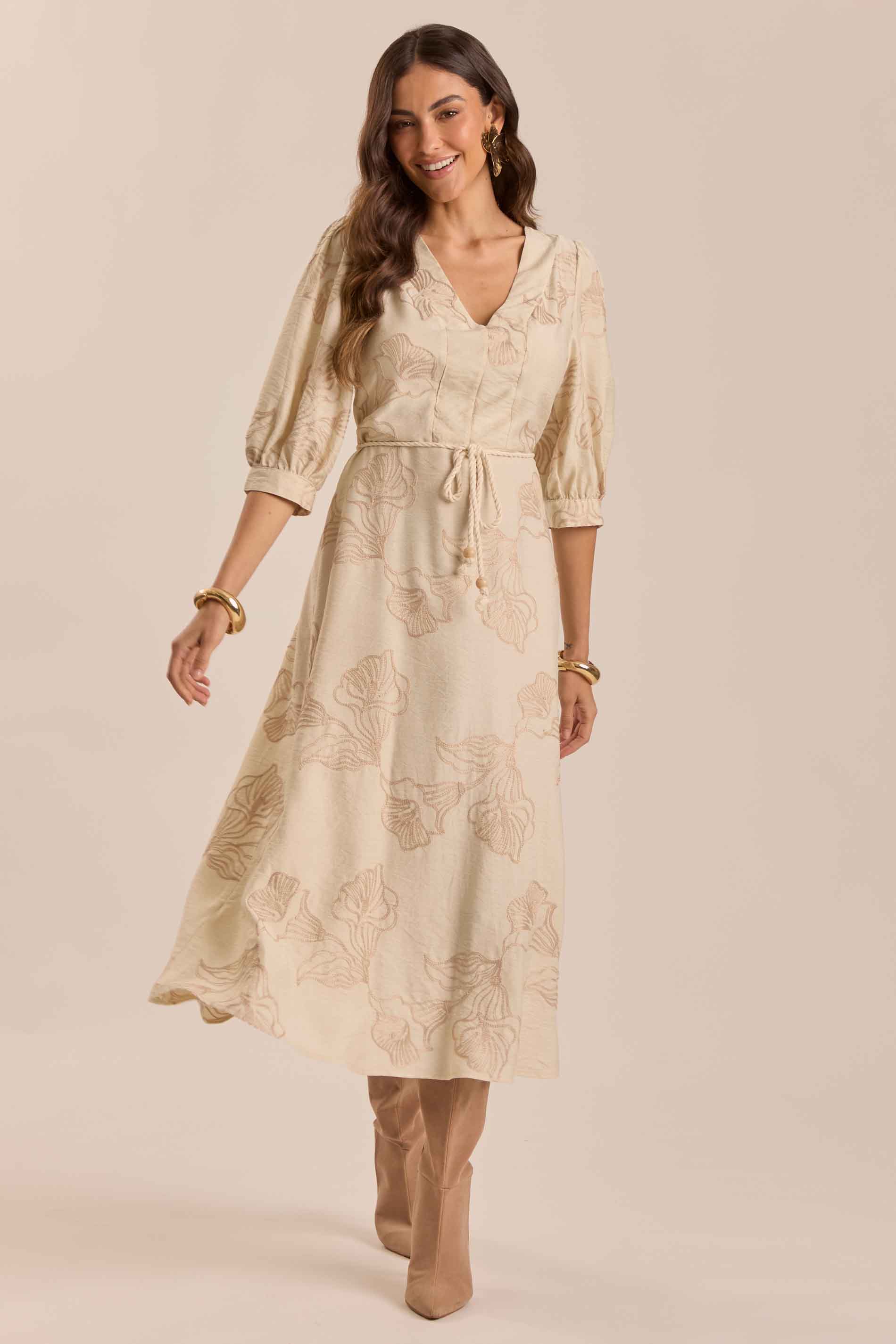 Vestido Longo Jardim Boho com Bordado