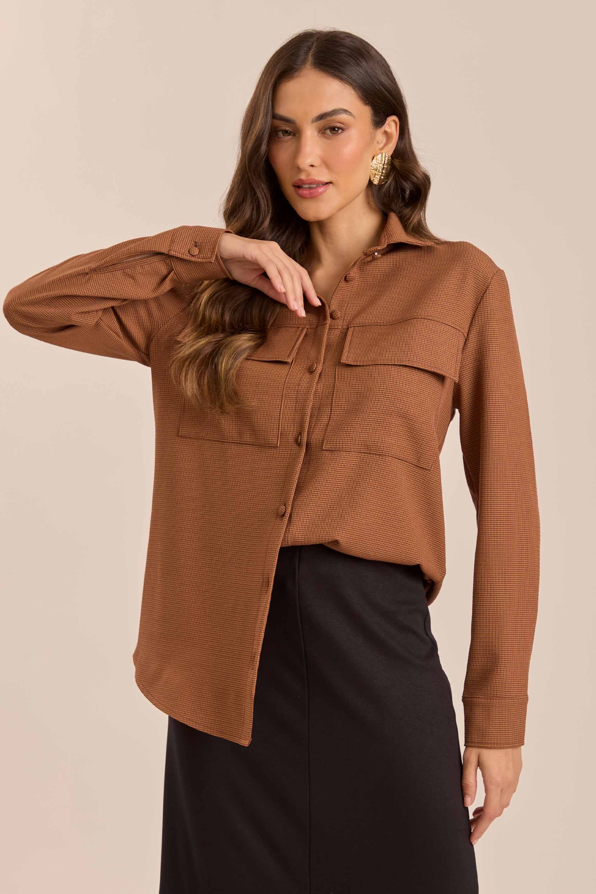 Camisa de Manga Longa Cozy Winter em Pied Poule