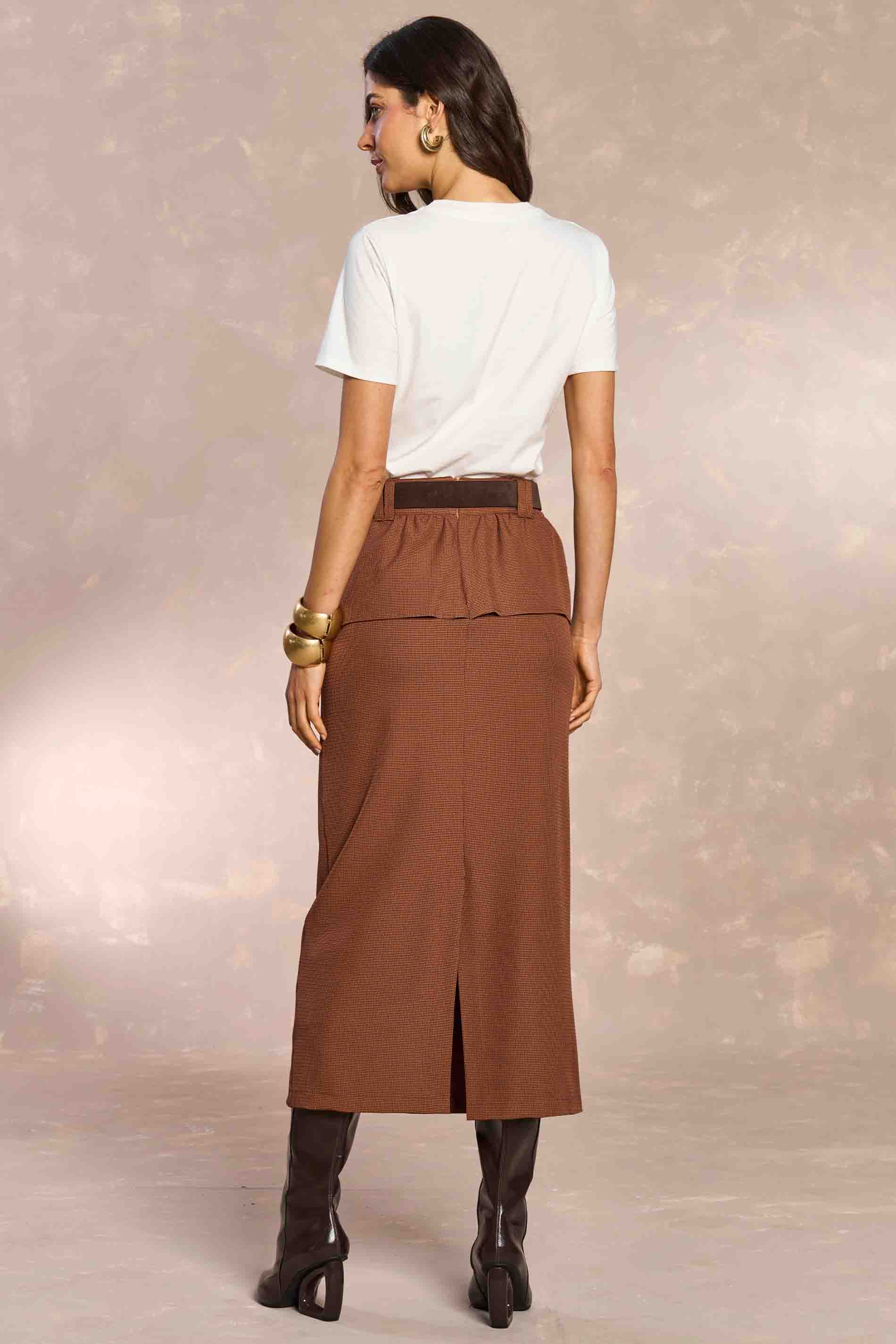 Saia Longa Jardim Boho em Jacquard Pied Poule