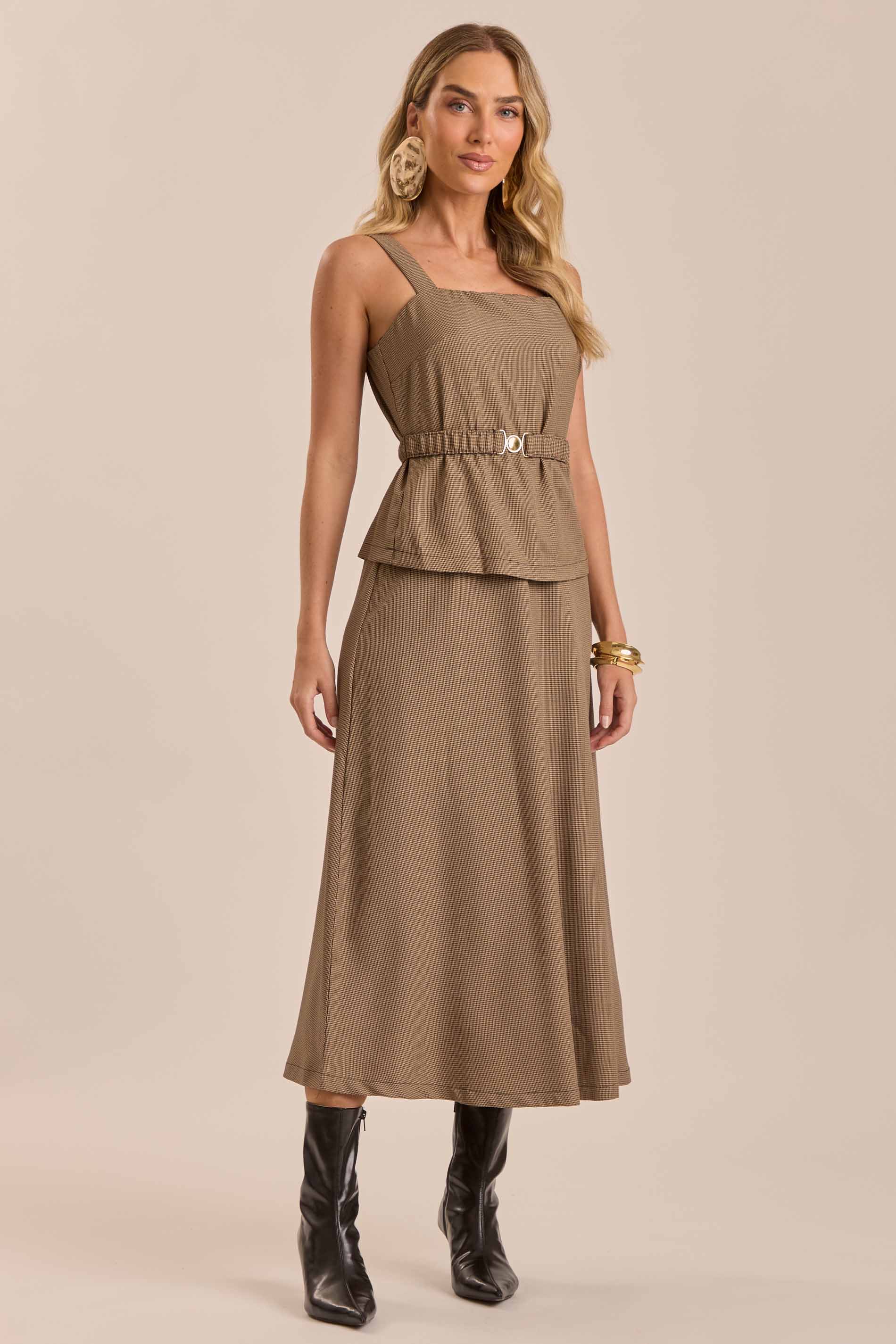 Vestido Midi Jardim Boho em Pied Poule