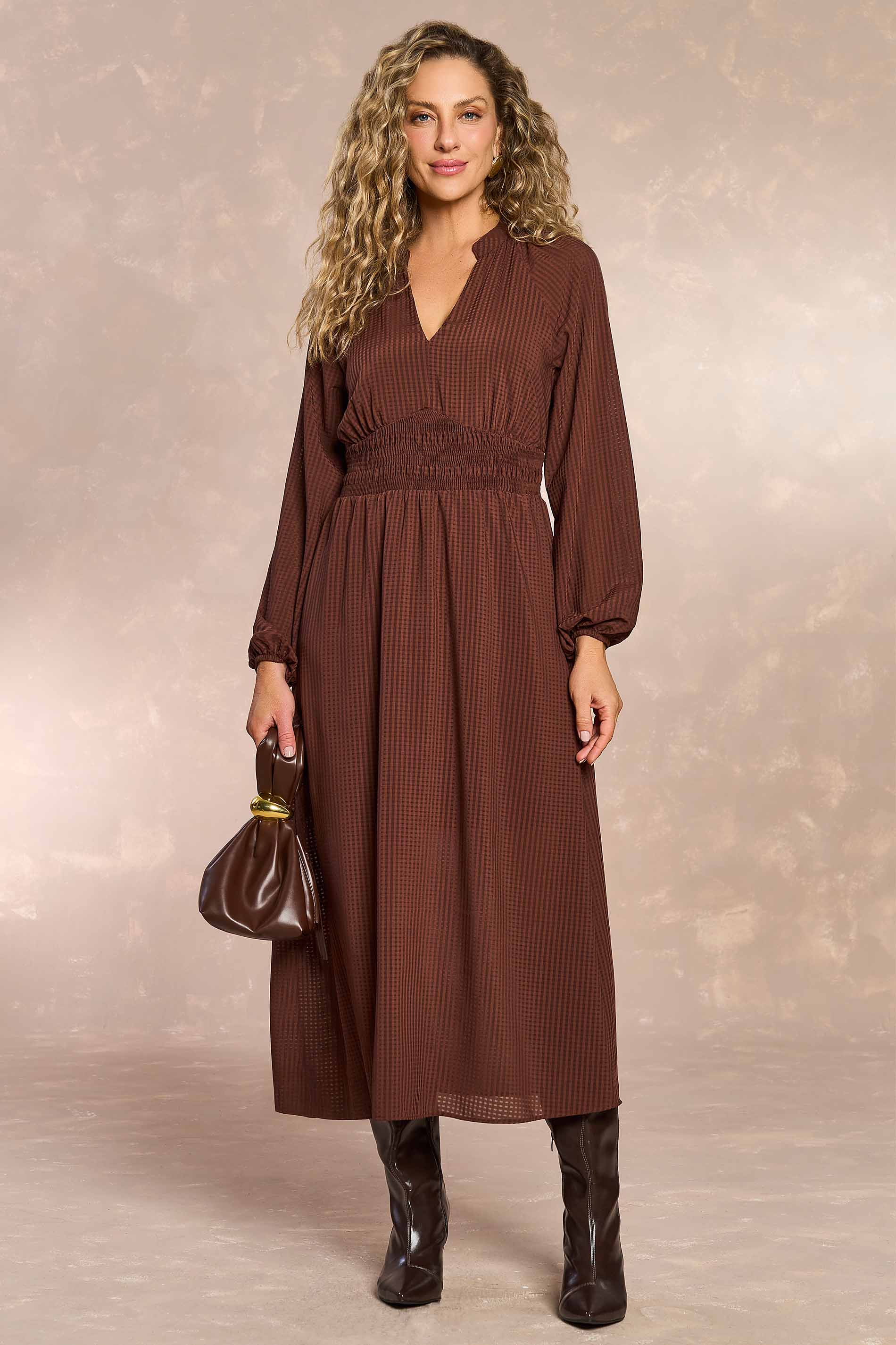 Vestido Longo Jardim Boho em Chiffon Xadrez