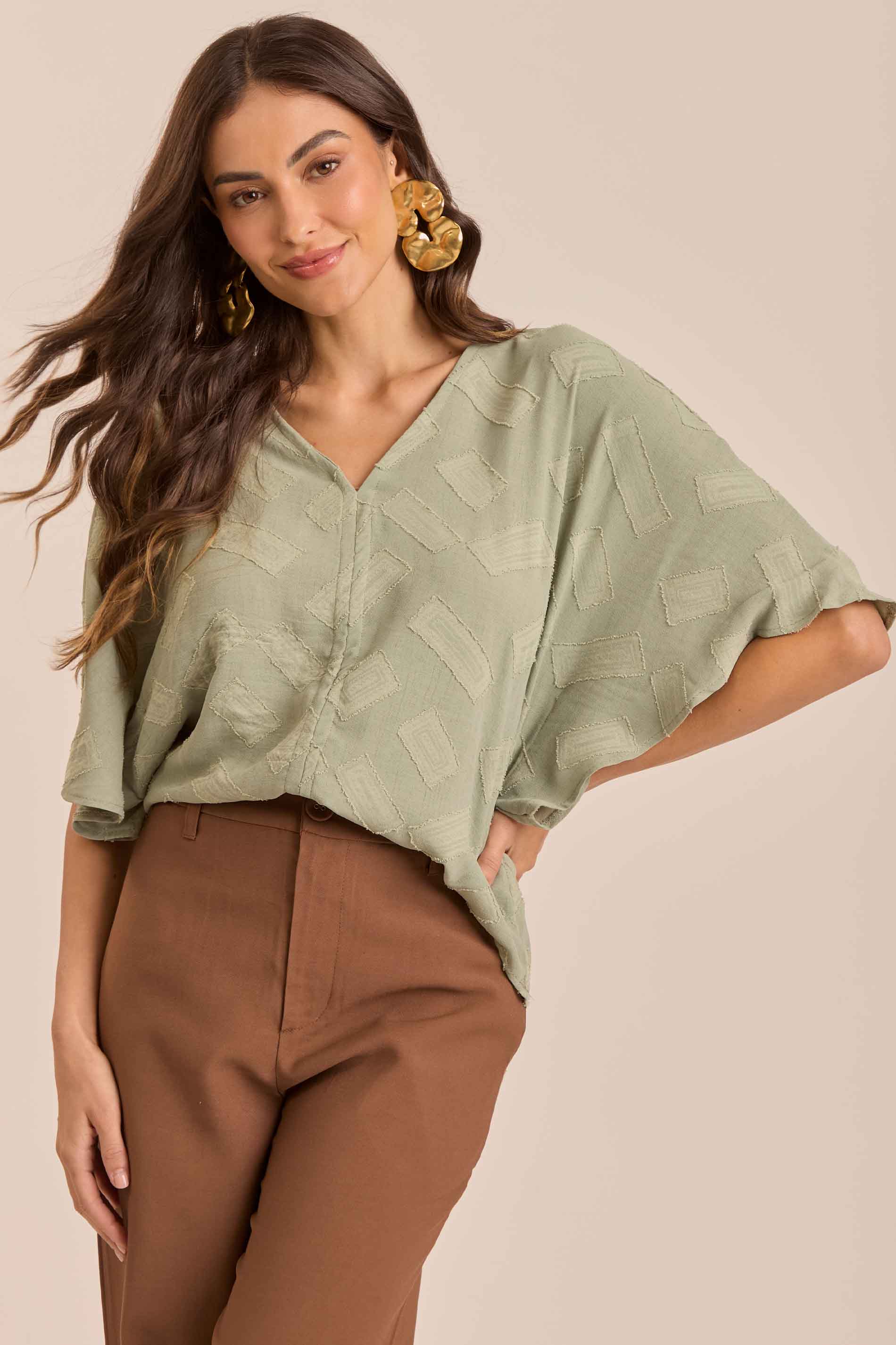 Blusa de Mangas 3/4 Tropical Garden