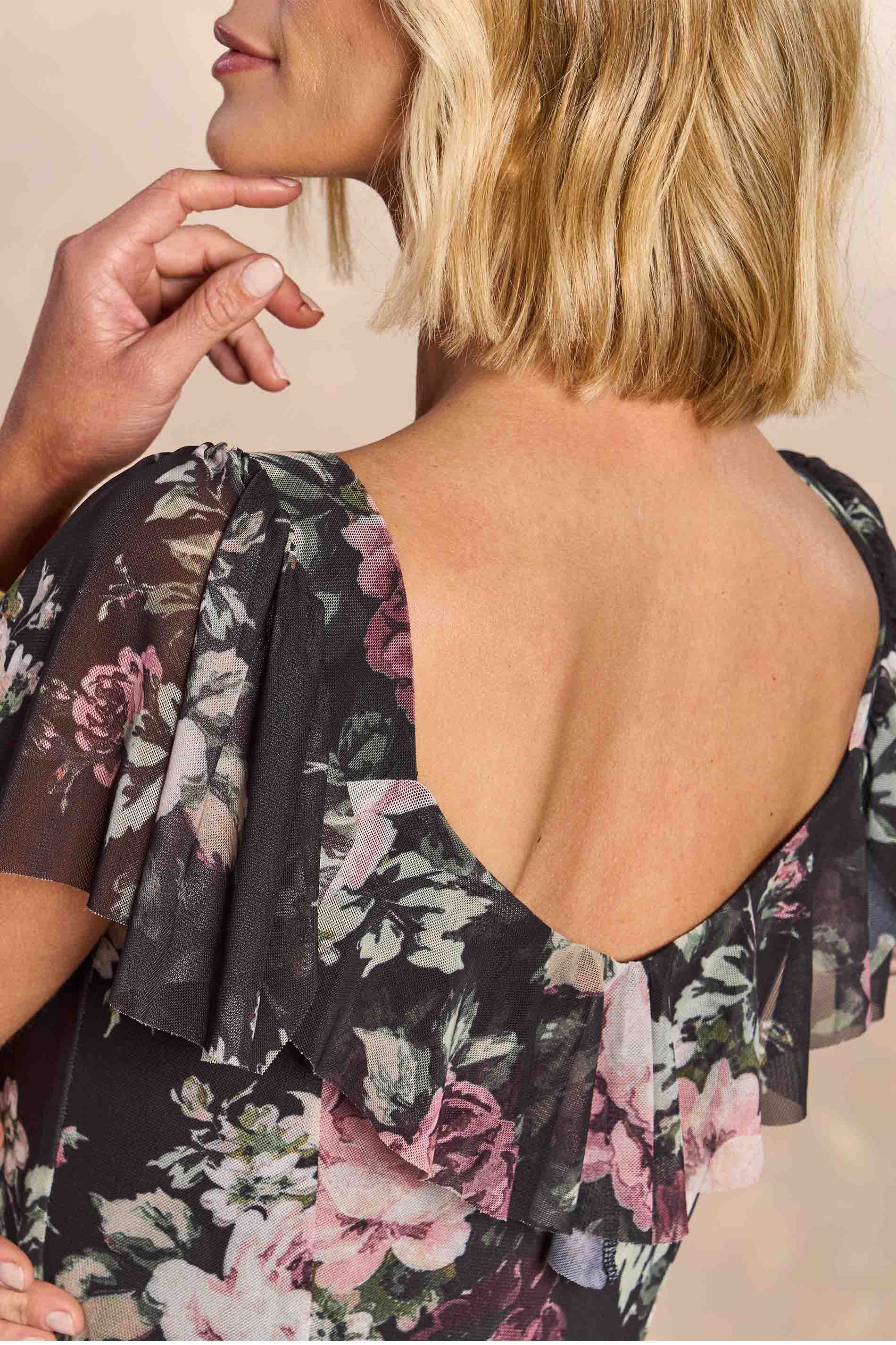 Vestido Longo Aquarela Rose em Tule