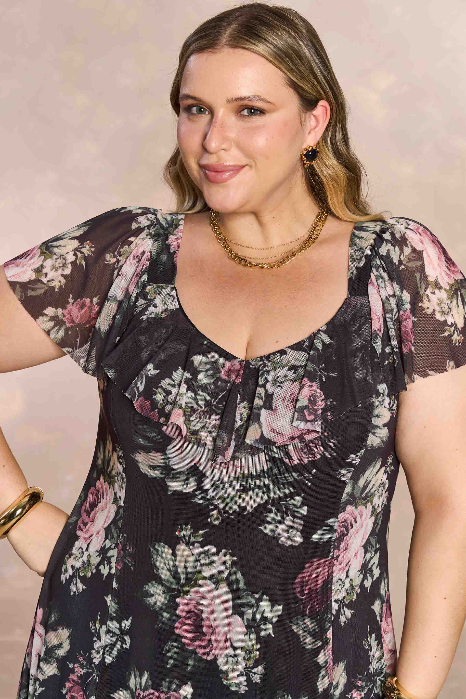 Vestido Longo Aquarela Rose em Tule