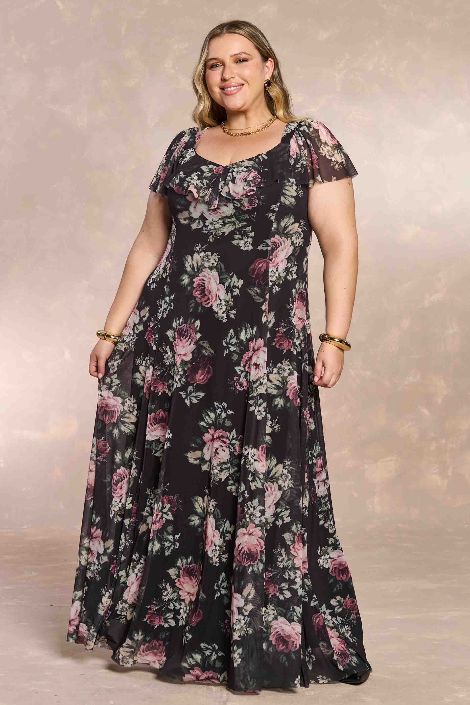 Vestido Longo Aquarela Rose em Tule