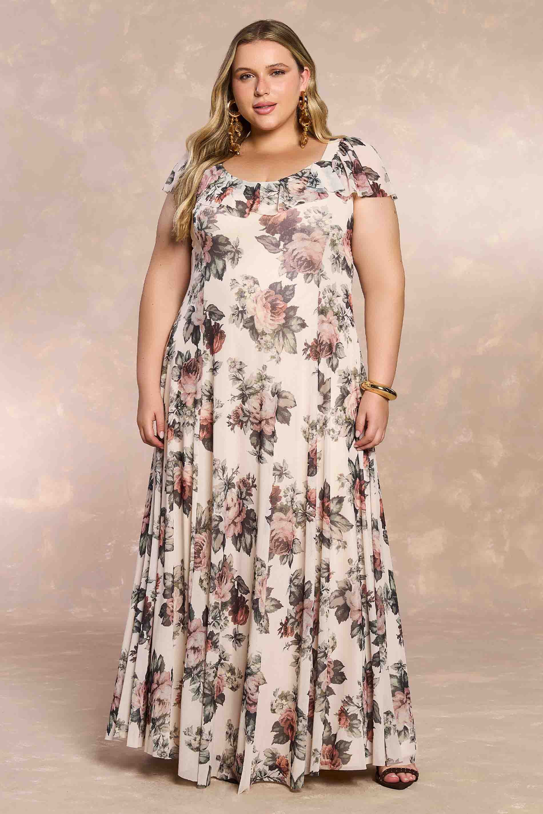 Vestido Longo Aquarela Rose em Tule