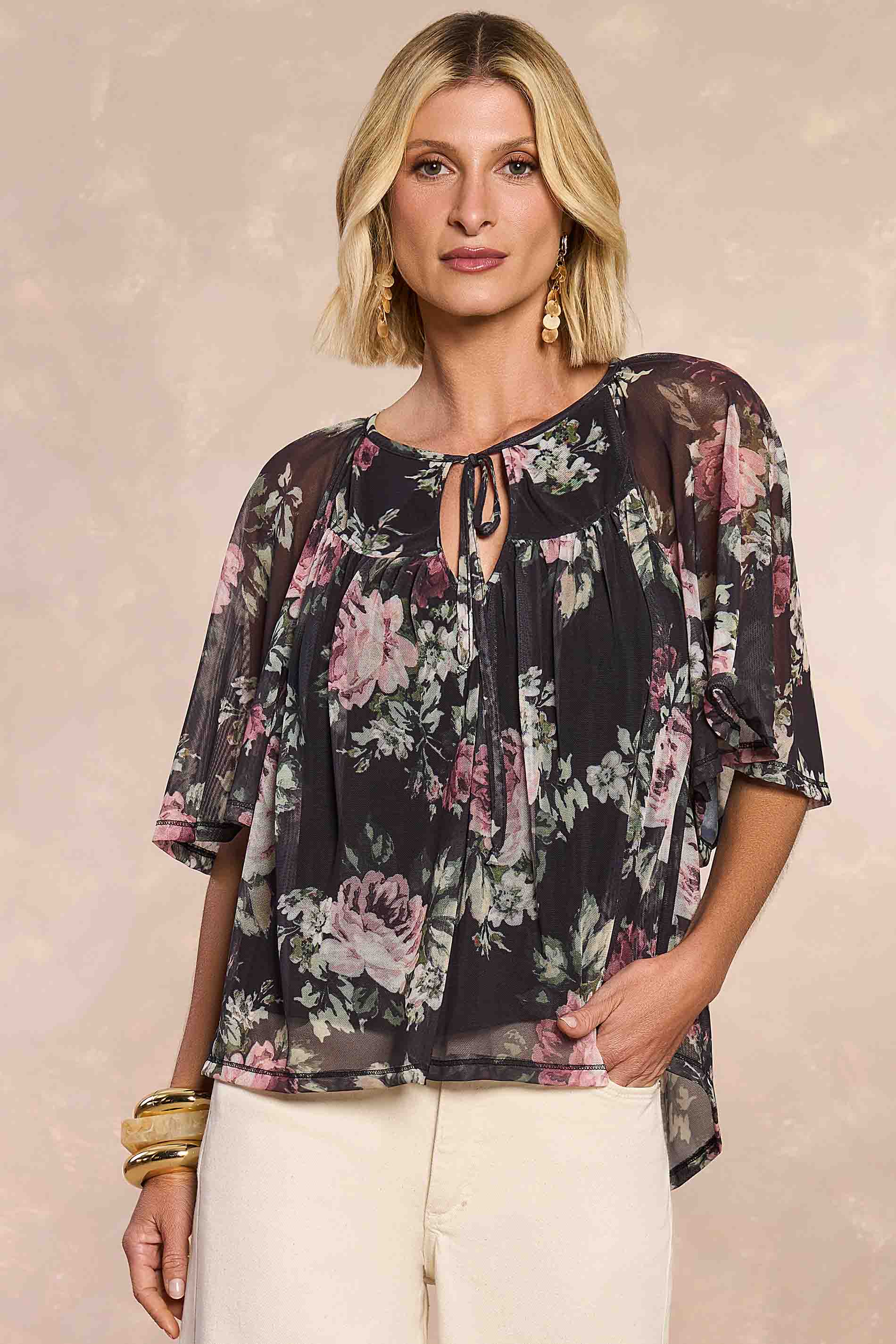 Blusa Aquarela Rose em Tule