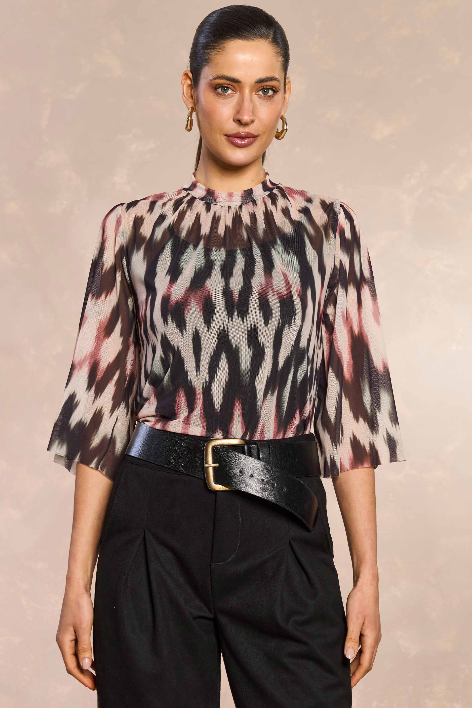 Blusa de mangas 3/4 Ethnic Blur em Tule