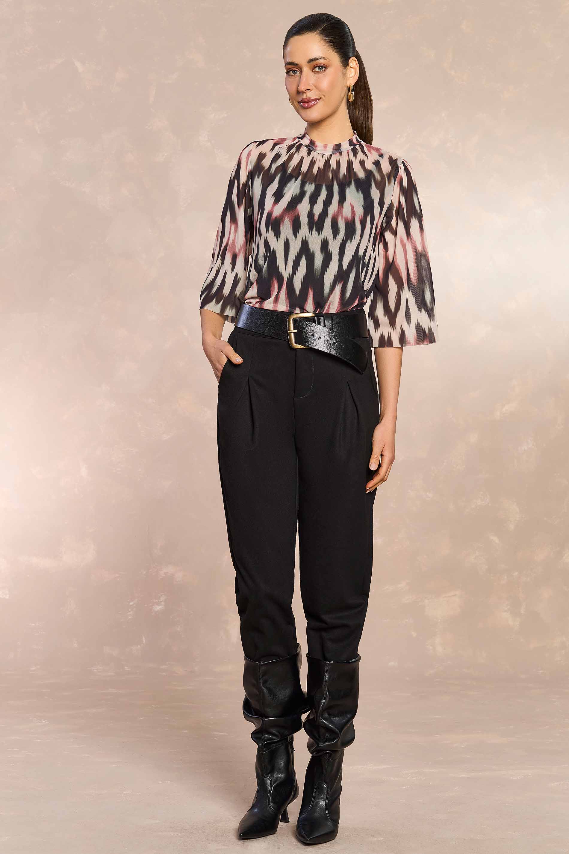 Blusa de mangas 3/4 Ethnic Blur em Tule