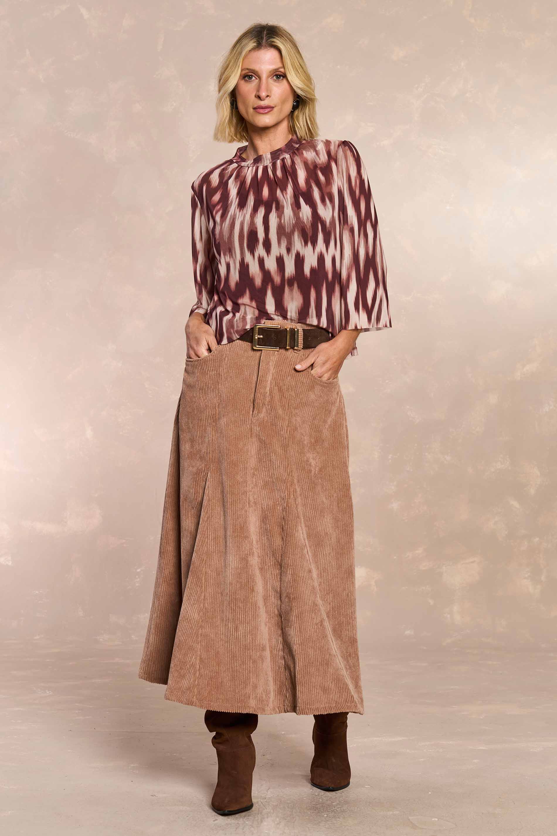 Blusa de mangas 3/4 Ethnic Blur em Tule