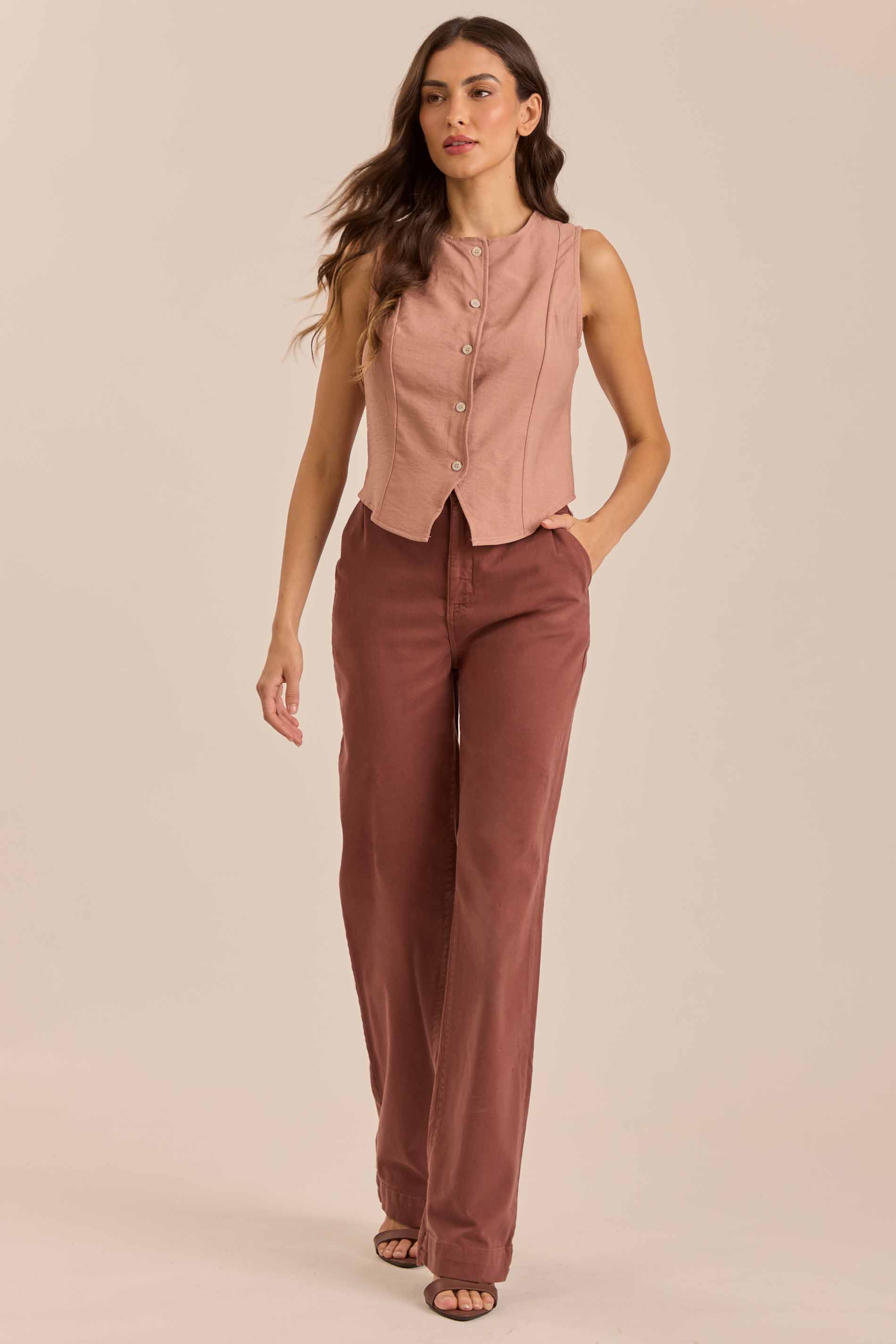 Calça Reta Ethnic Blur em Sarja