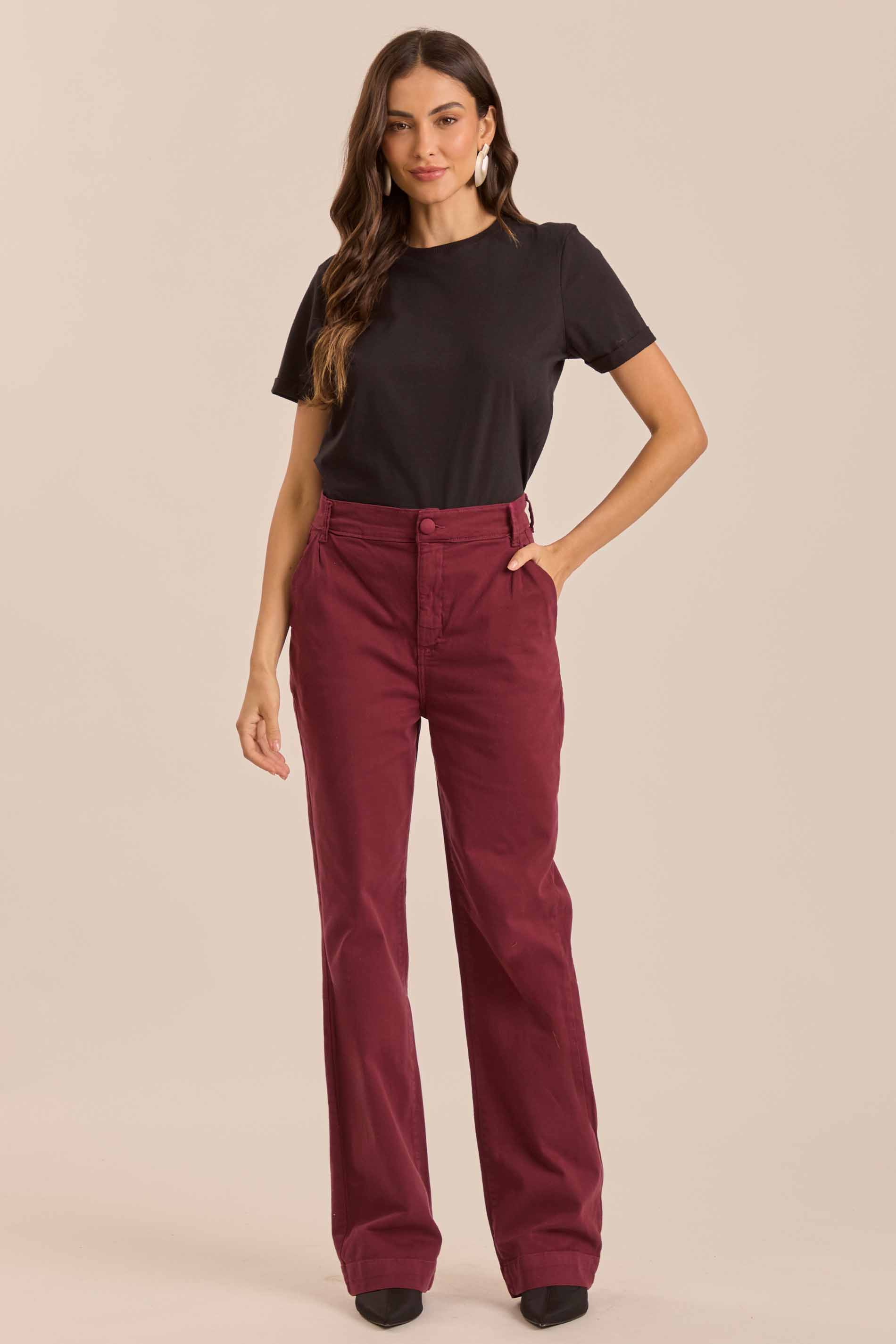 Calça Reta Ethnic Blur em Sarja