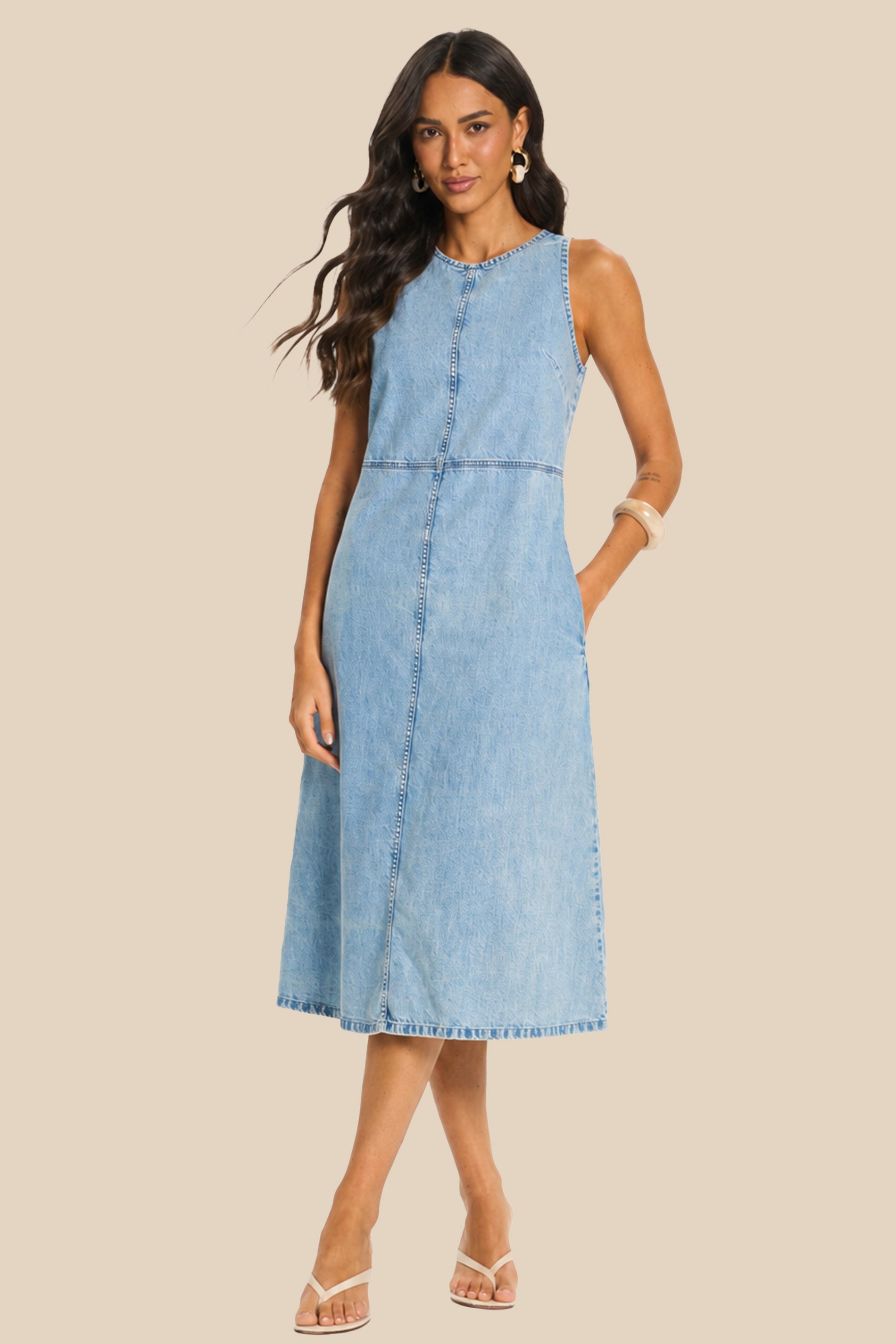 Vestido Midi Jeans Sem Manga Miragem - Doce Trama