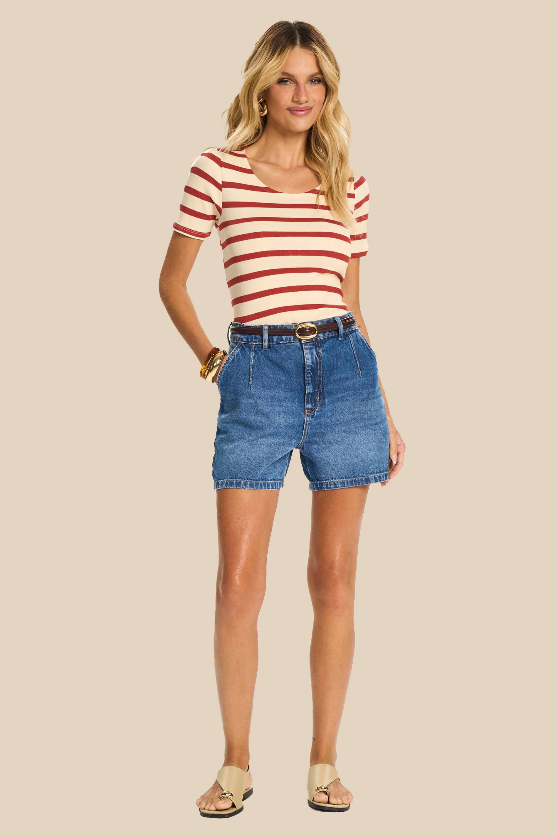 Blusa Manga Curta Canelada Listrada Miragem - Doce Trama
