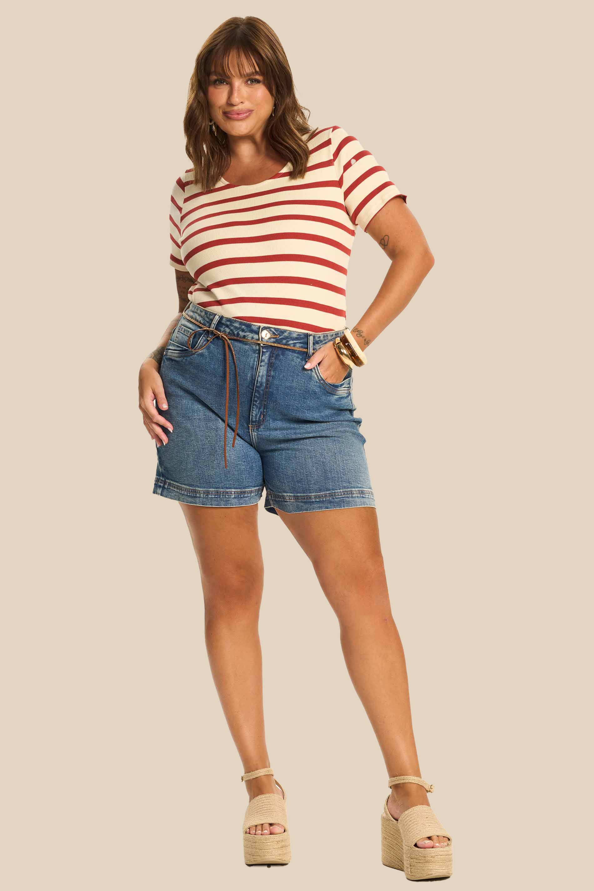 Blusa Manga Curta Canelada Listrada Miragem - Doce Trama