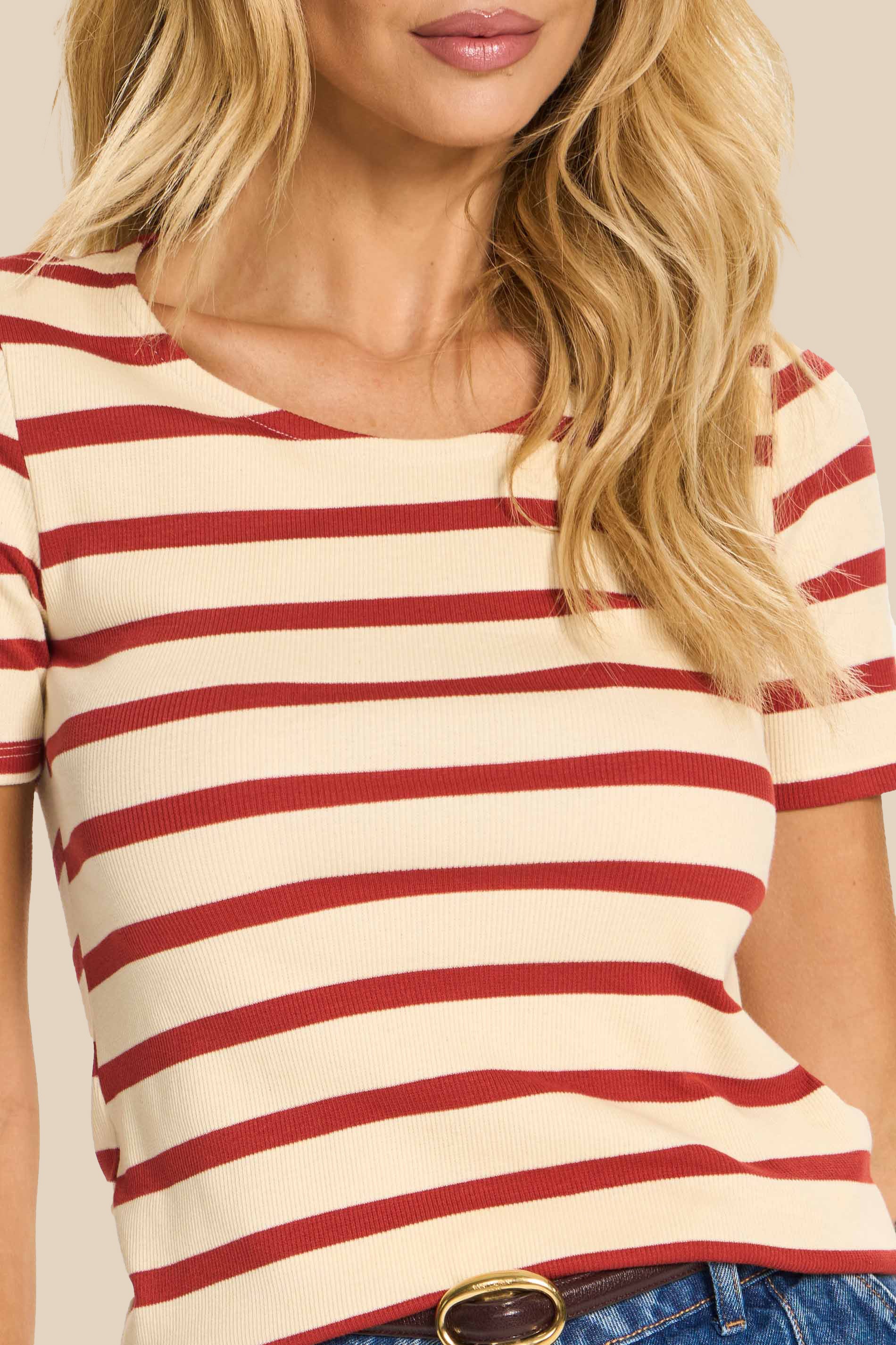Blusa Manga Curta Canelada Listrada Miragem - Doce Trama
