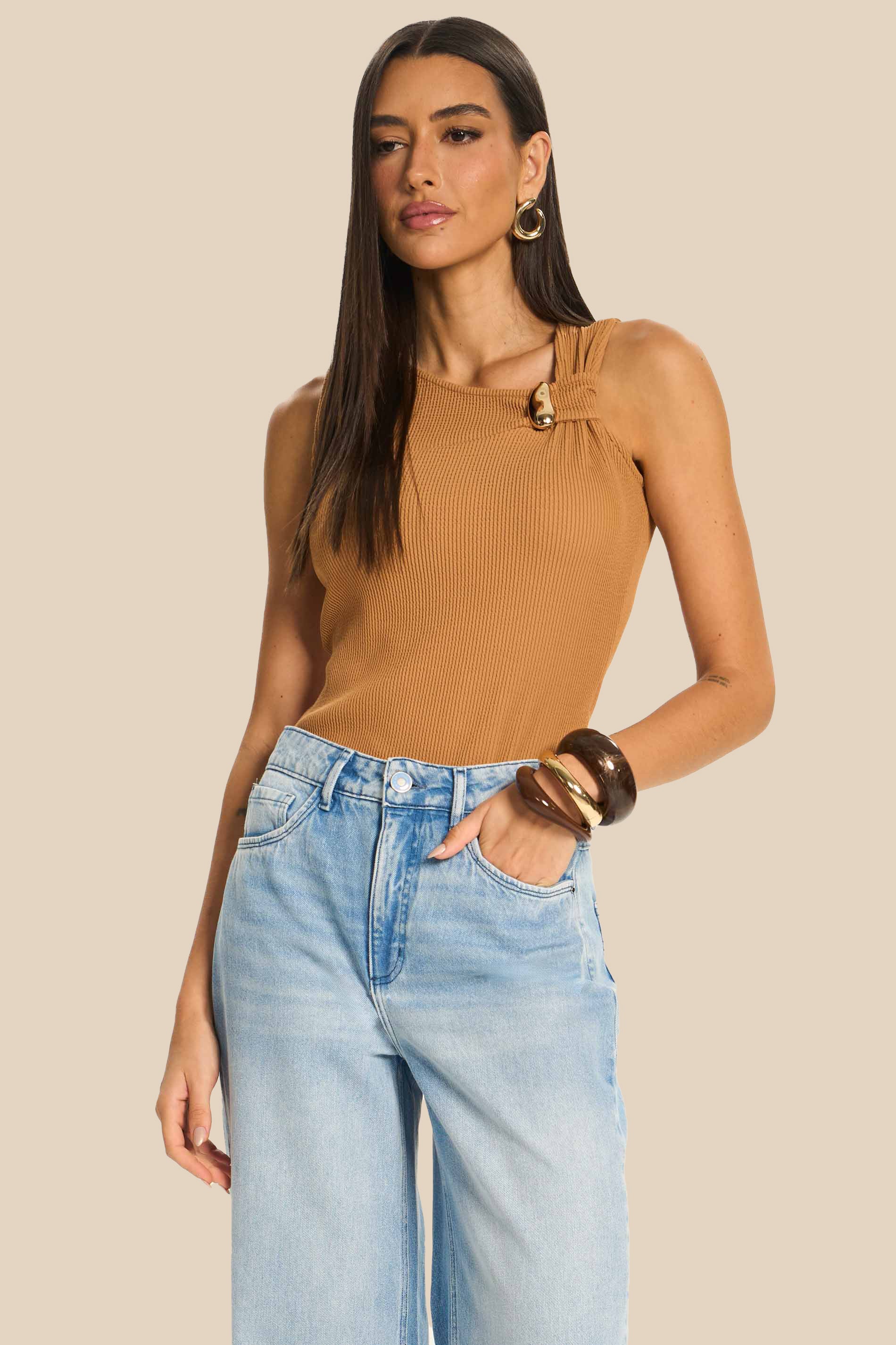 Calça Wide Leg Jeans Claro Cintura Alta Rosa - Doce Trama
