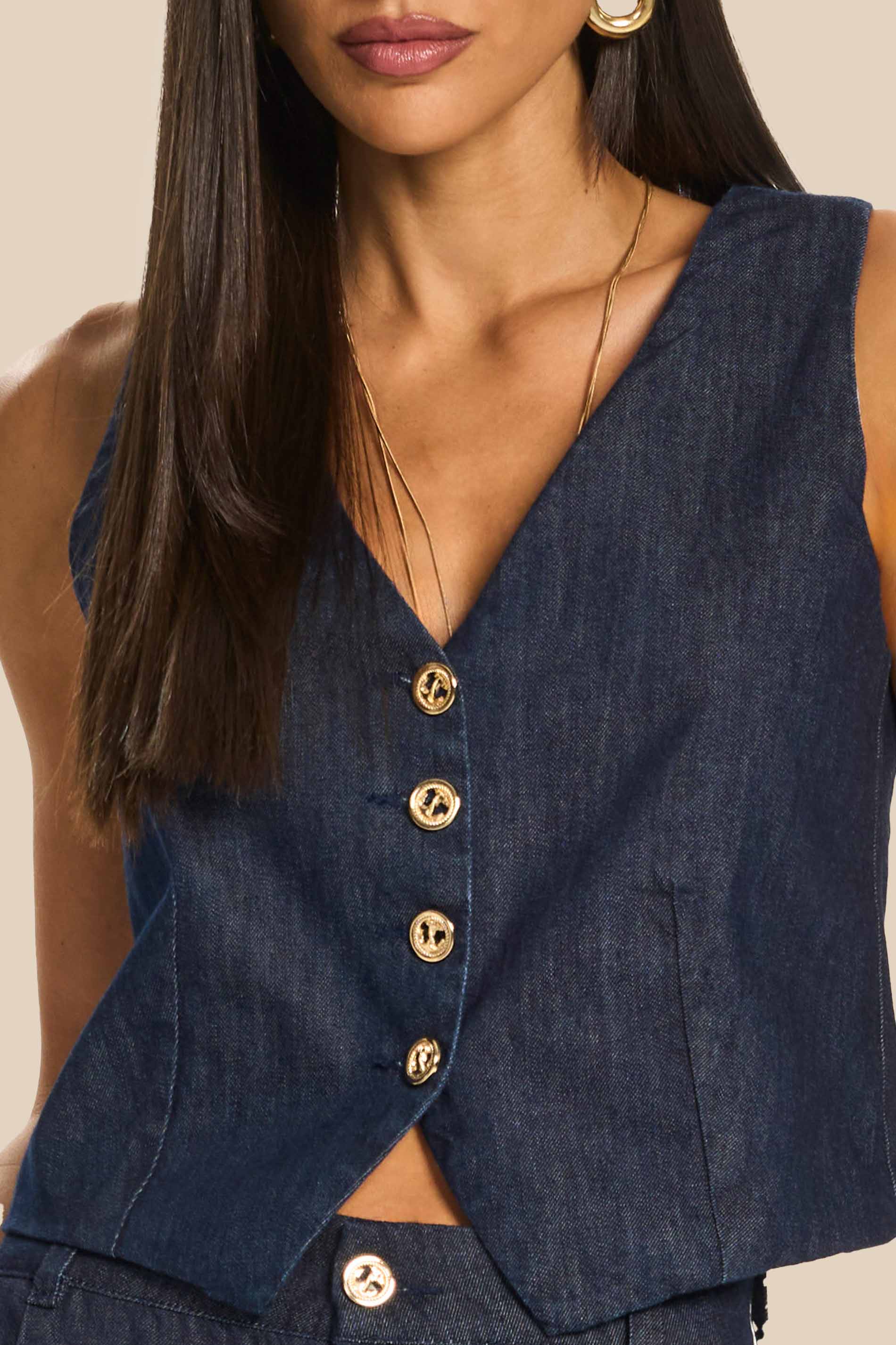Colete Jeans Acinturado com Botões Miragem - Doce Trama