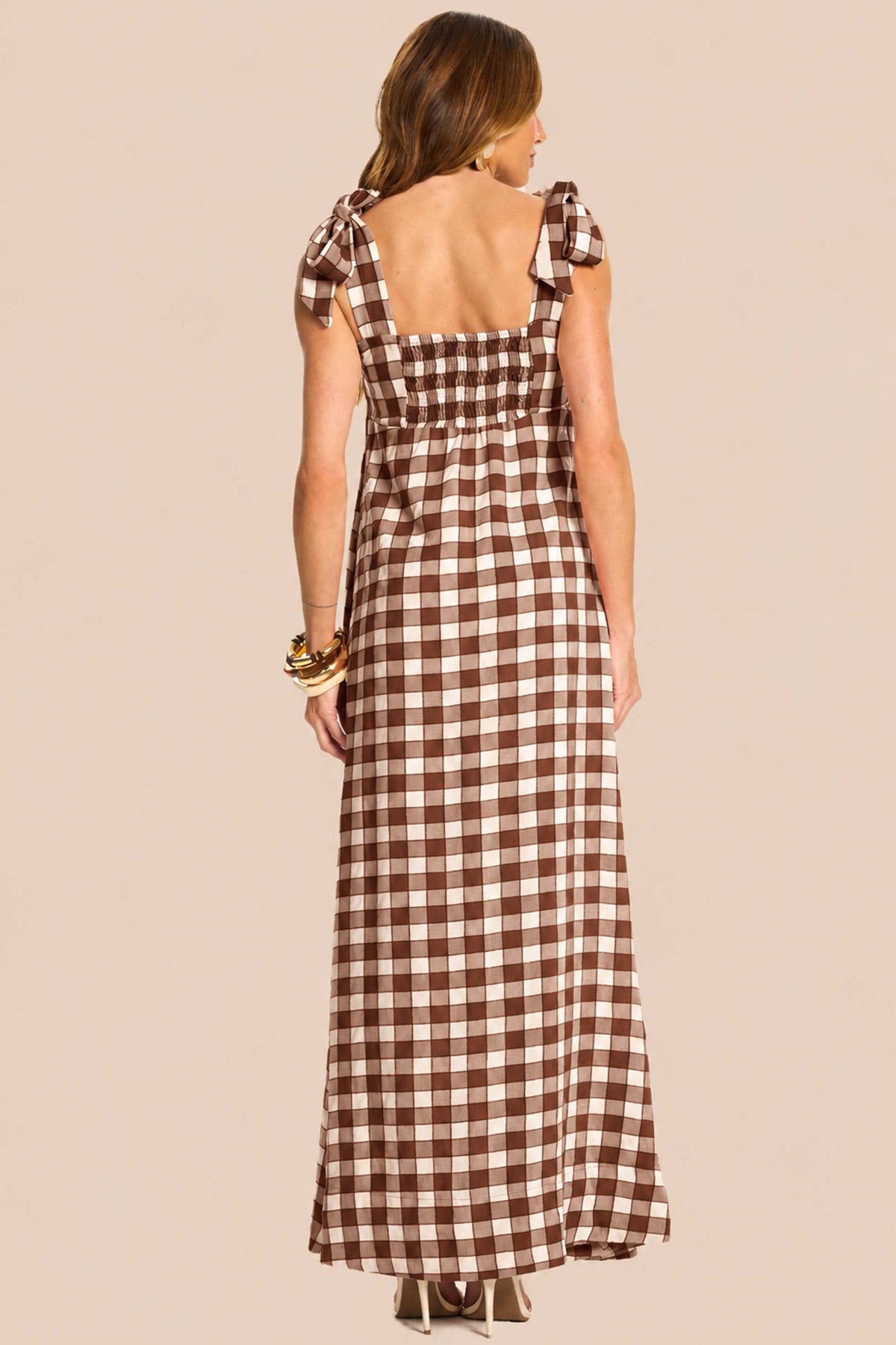 Vestido Longo Evasê Xadrez Miragem - Doce Trama