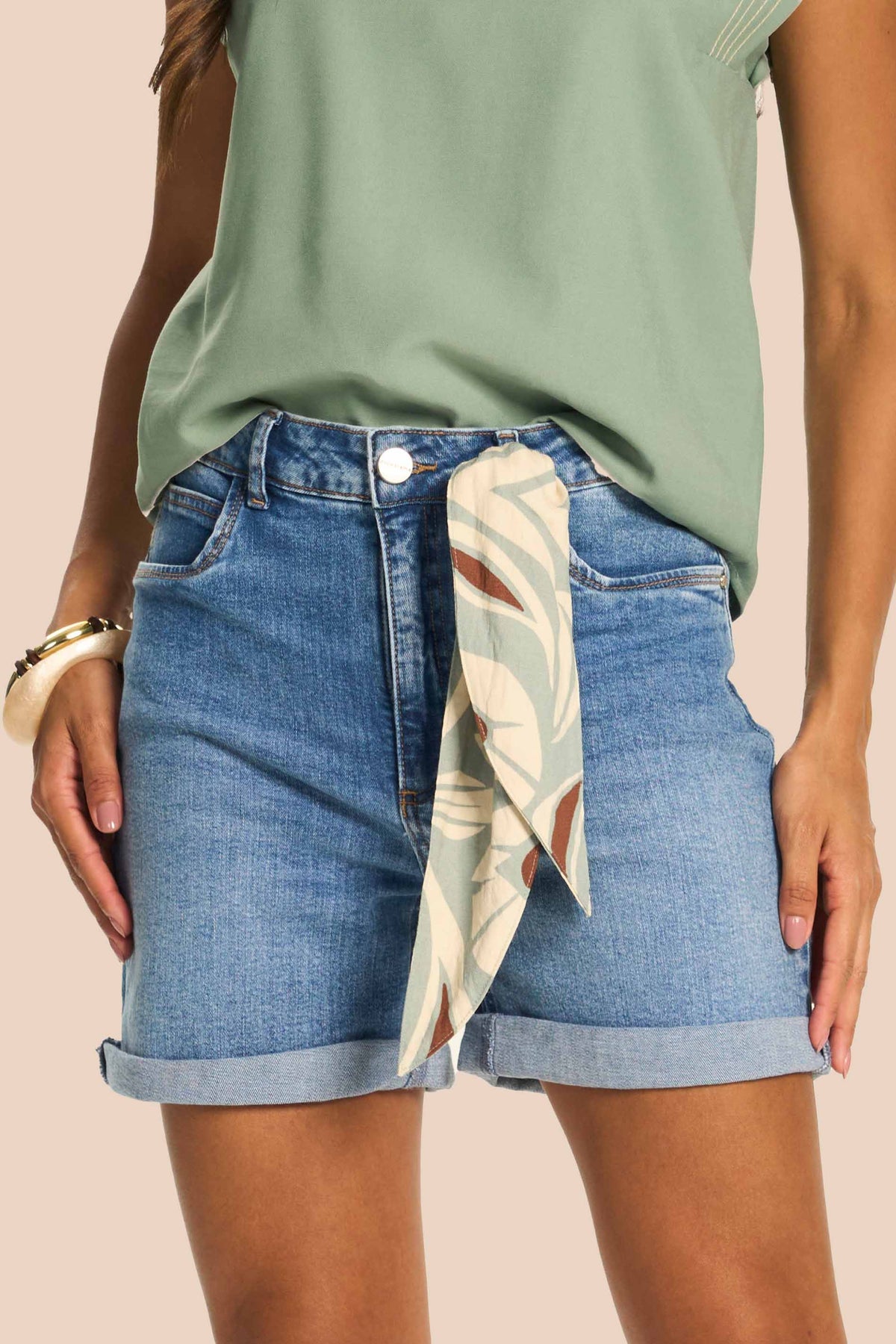 Bermuda Boyfriend Jeans Cintura Alta Miragem - Doce Trama