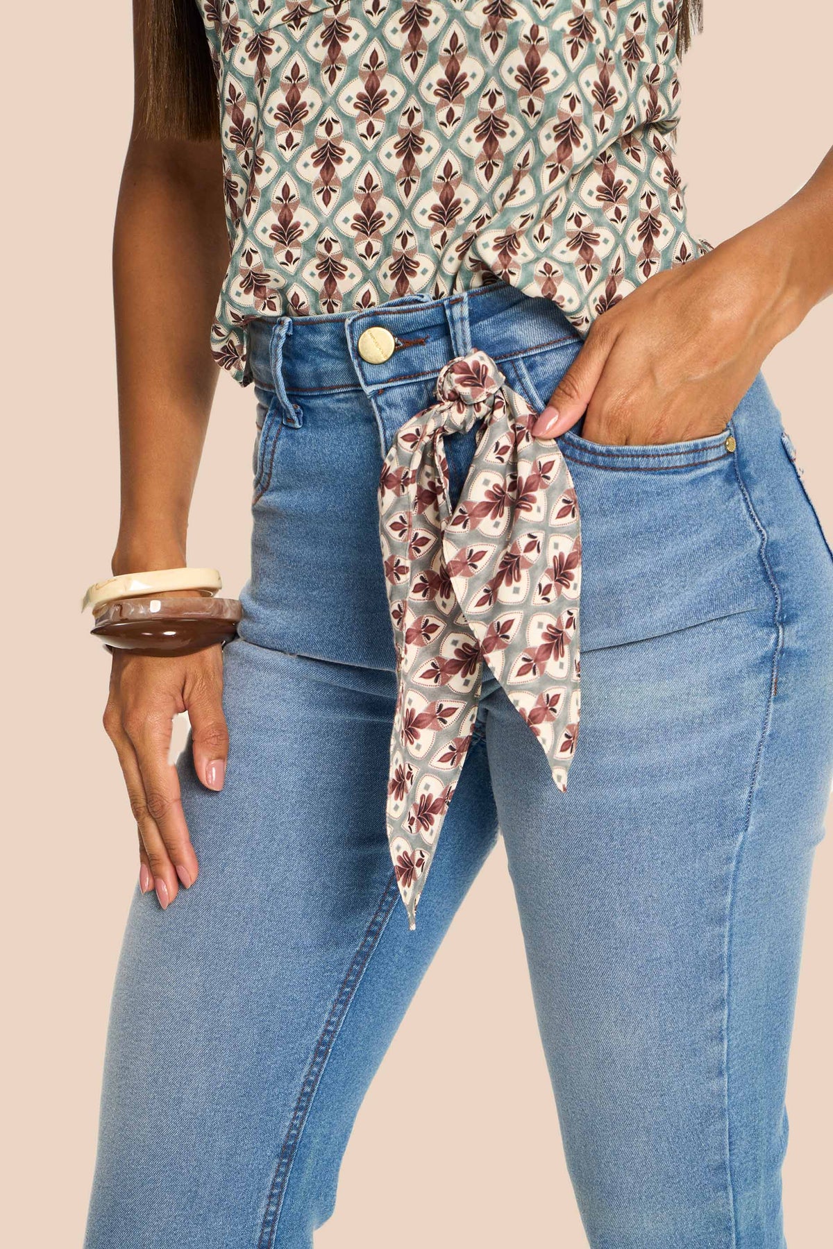 Calça Flare Jeans com Lenço Tulipa - Doce Trama