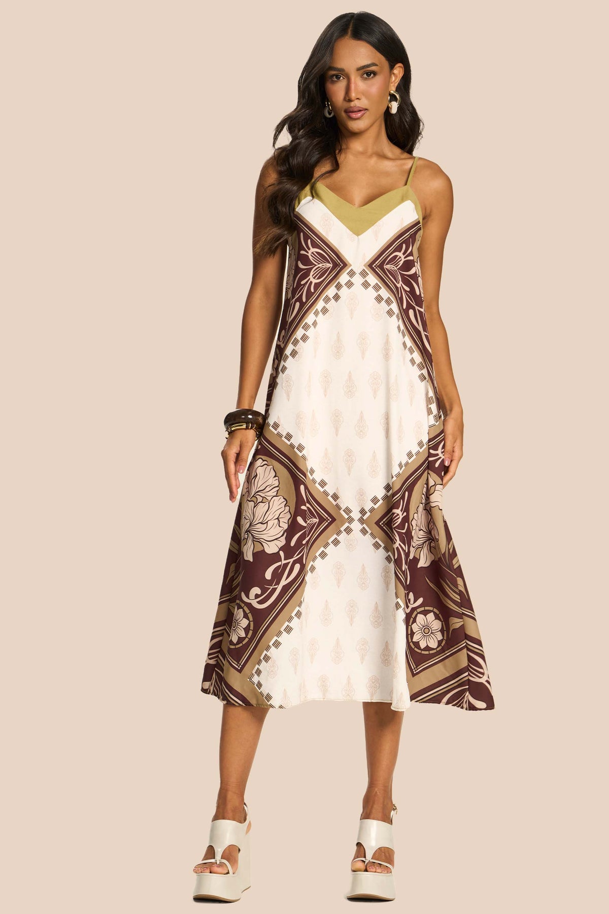 Vestido Midi Evasê Estampado Miragem - Doce Trama