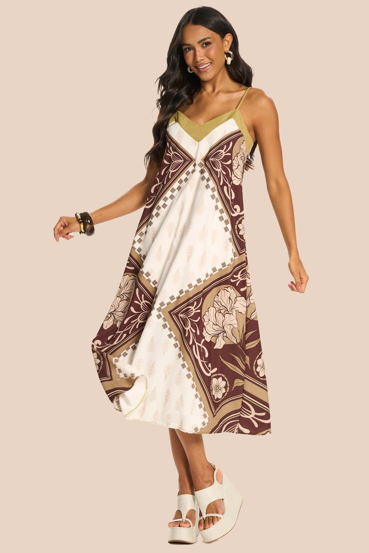 Vestido Midi Evasê Estampado Miragem - Doce Trama