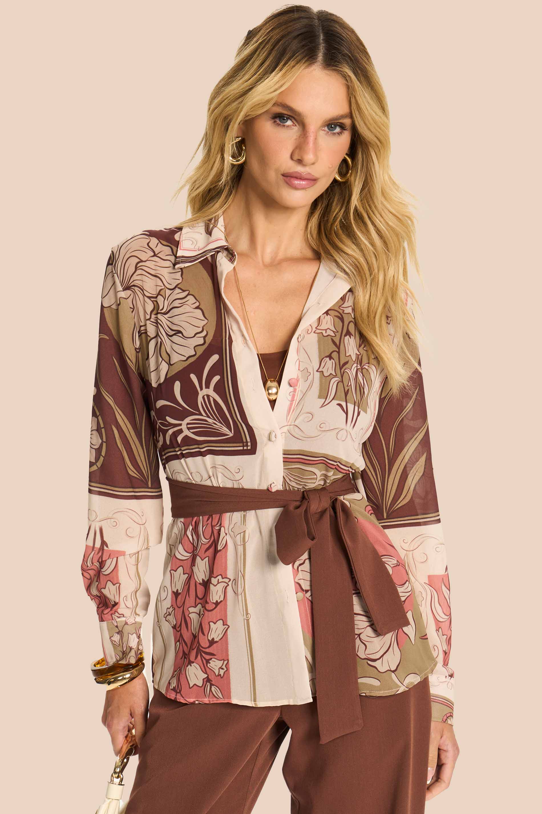 Camisa Manga Longa em Chiffon com Faixa Miragem - Doce Trama