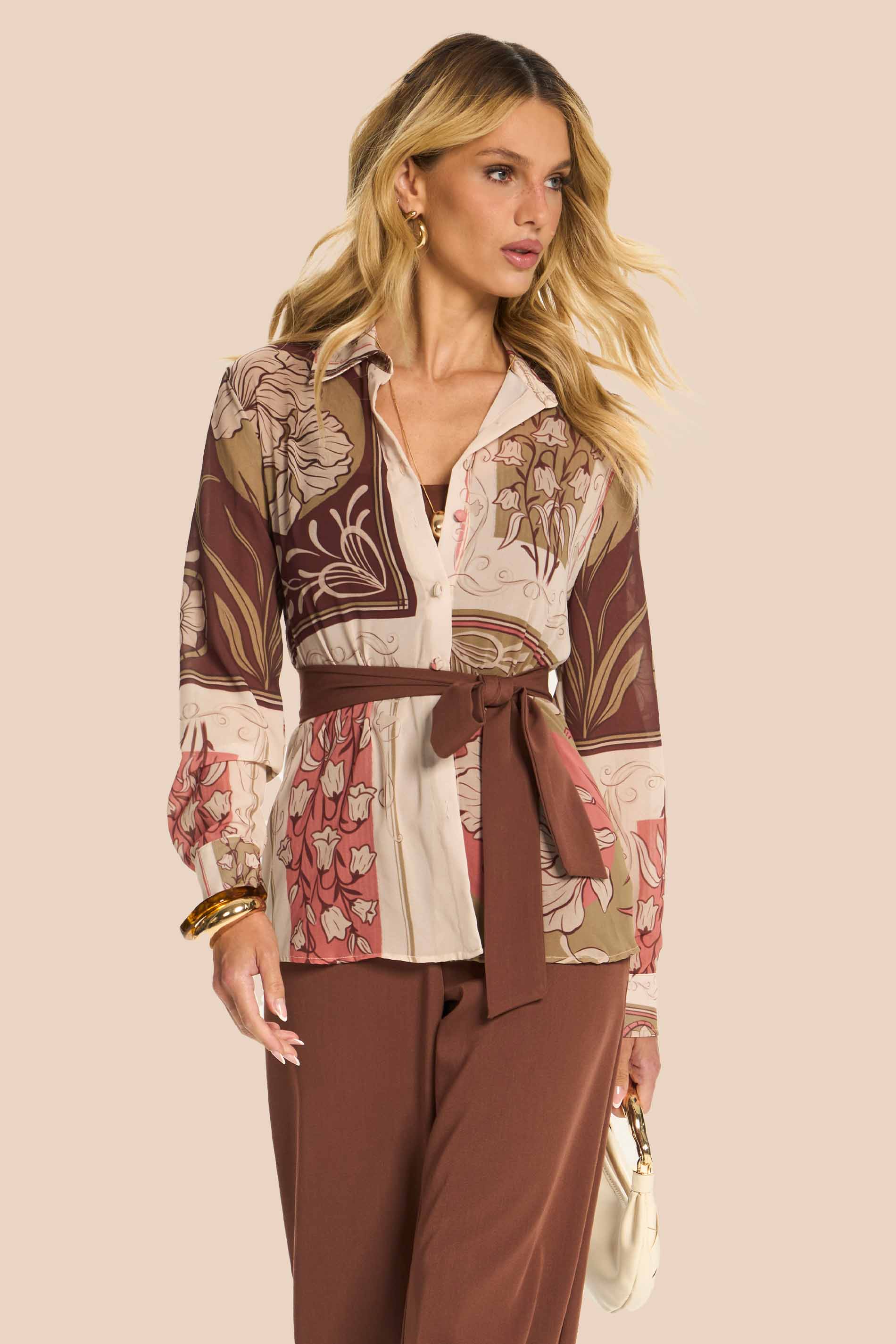Camisa Manga Longa em Chiffon com Faixa Miragem - Doce Trama