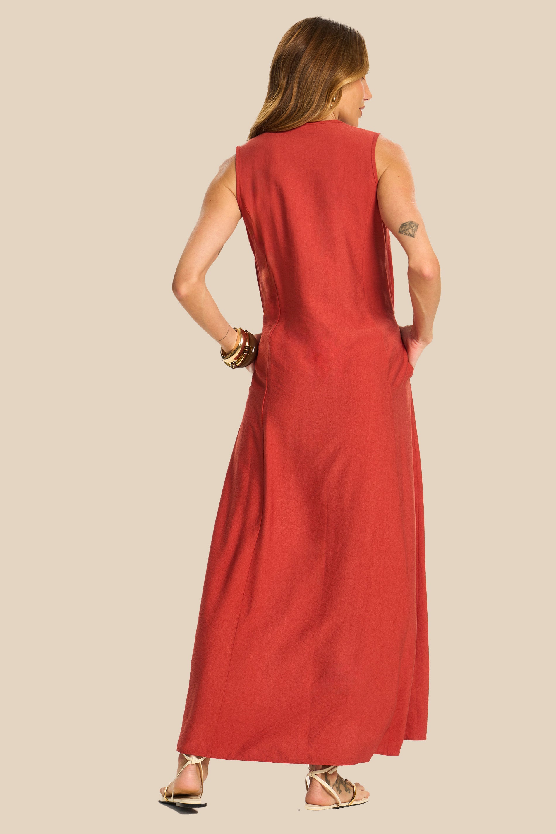 Vestido Longo Reto com Botões e Bolsos Miragem - Doce Trama