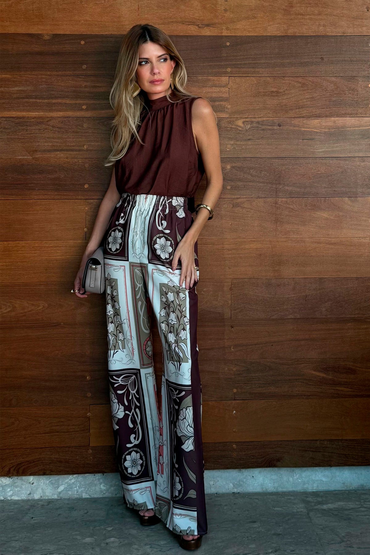 Calça Pantalona Tecido Plano Estampada Miragem - Doce Trama