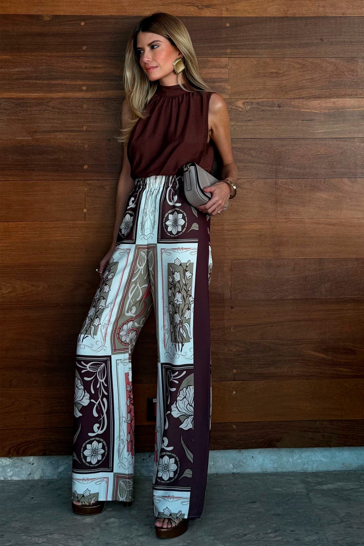 Calça Pantalona Tecido Plano Estampada Miragem - Doce Trama