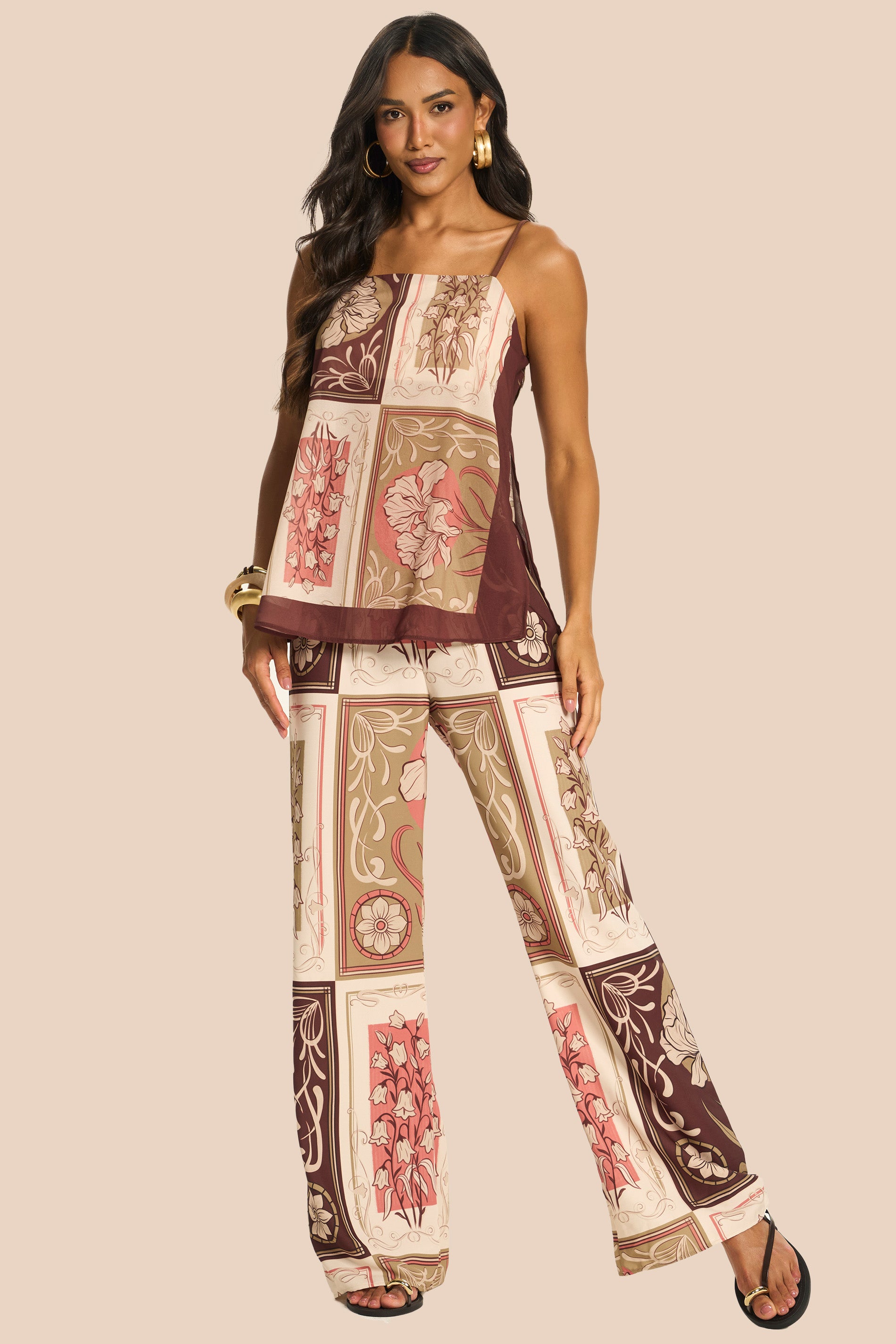 Calça Pantalona Tecido Plano Estampada Miragem - Doce Trama