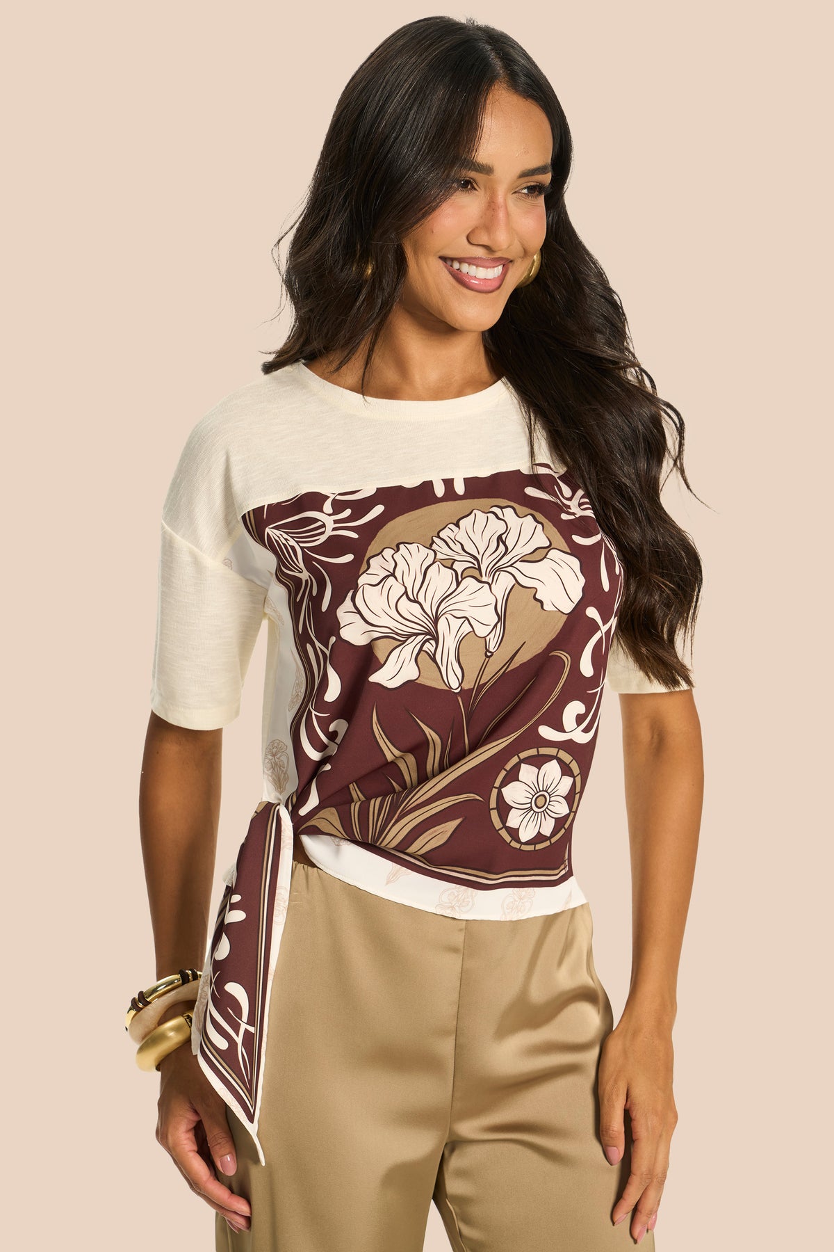 T-Shirt Reta Tricoline com Amarração Miragem - Doce Trama