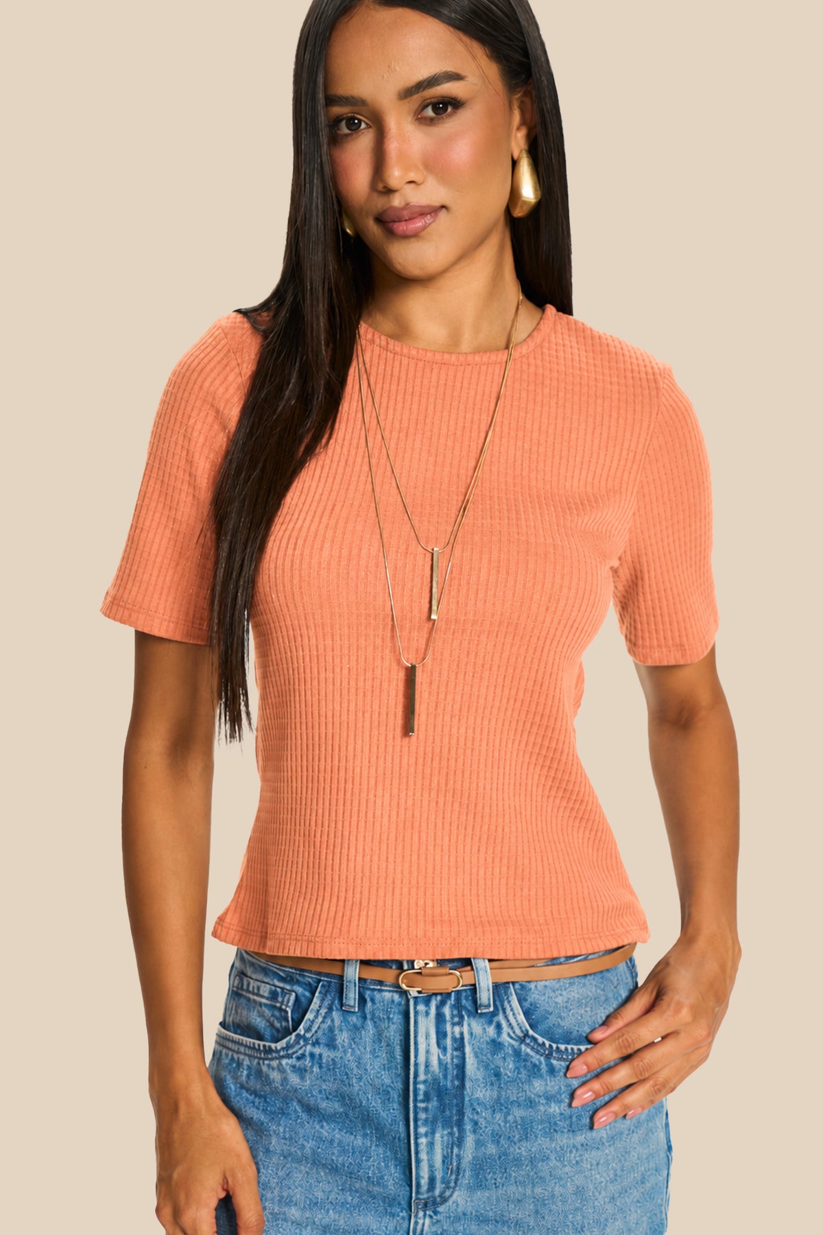 Blusa Feminina Manga Curta Canelada Miragem - Doce Trama