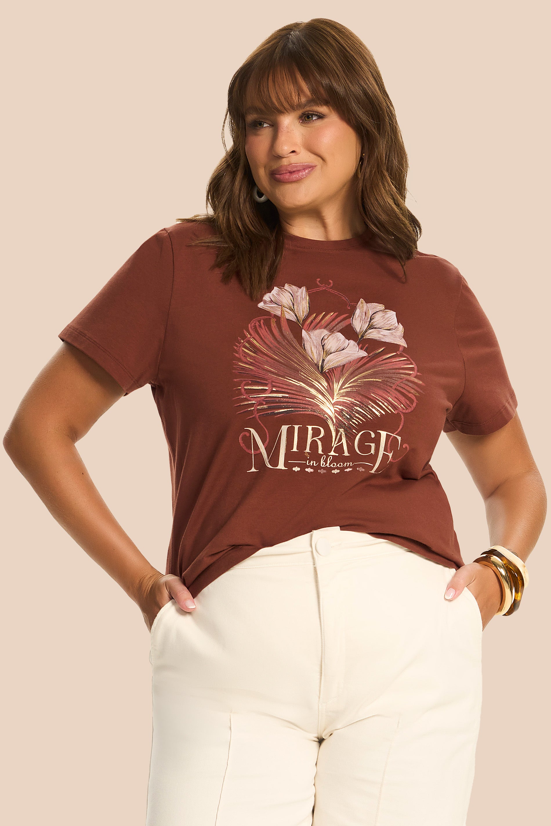 T-Shirt Feminina Cotton com Estampa Miragem - Doce Trama