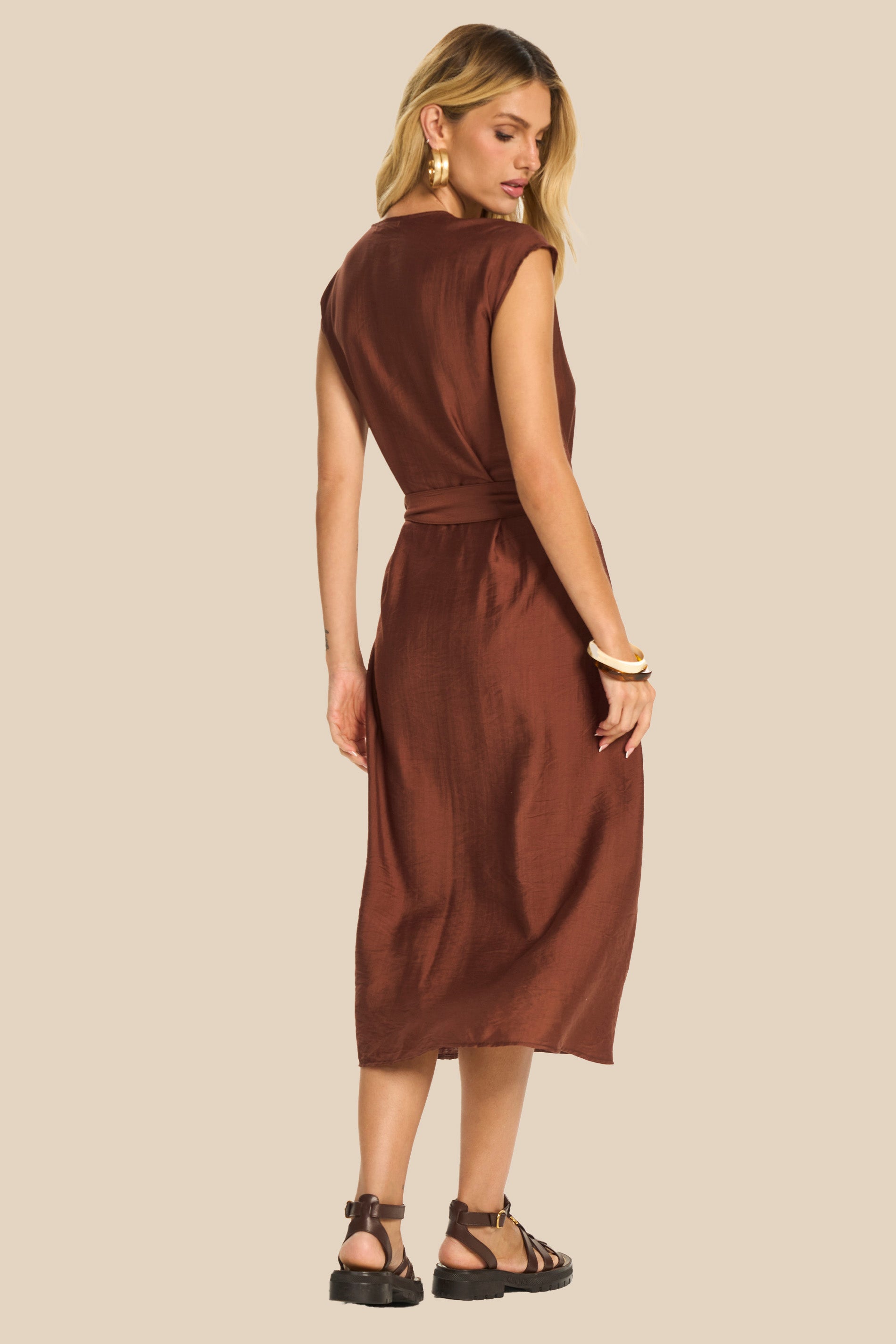 Vestido Midi Evasê em Viscose Amarração Miragem - Doce Trama