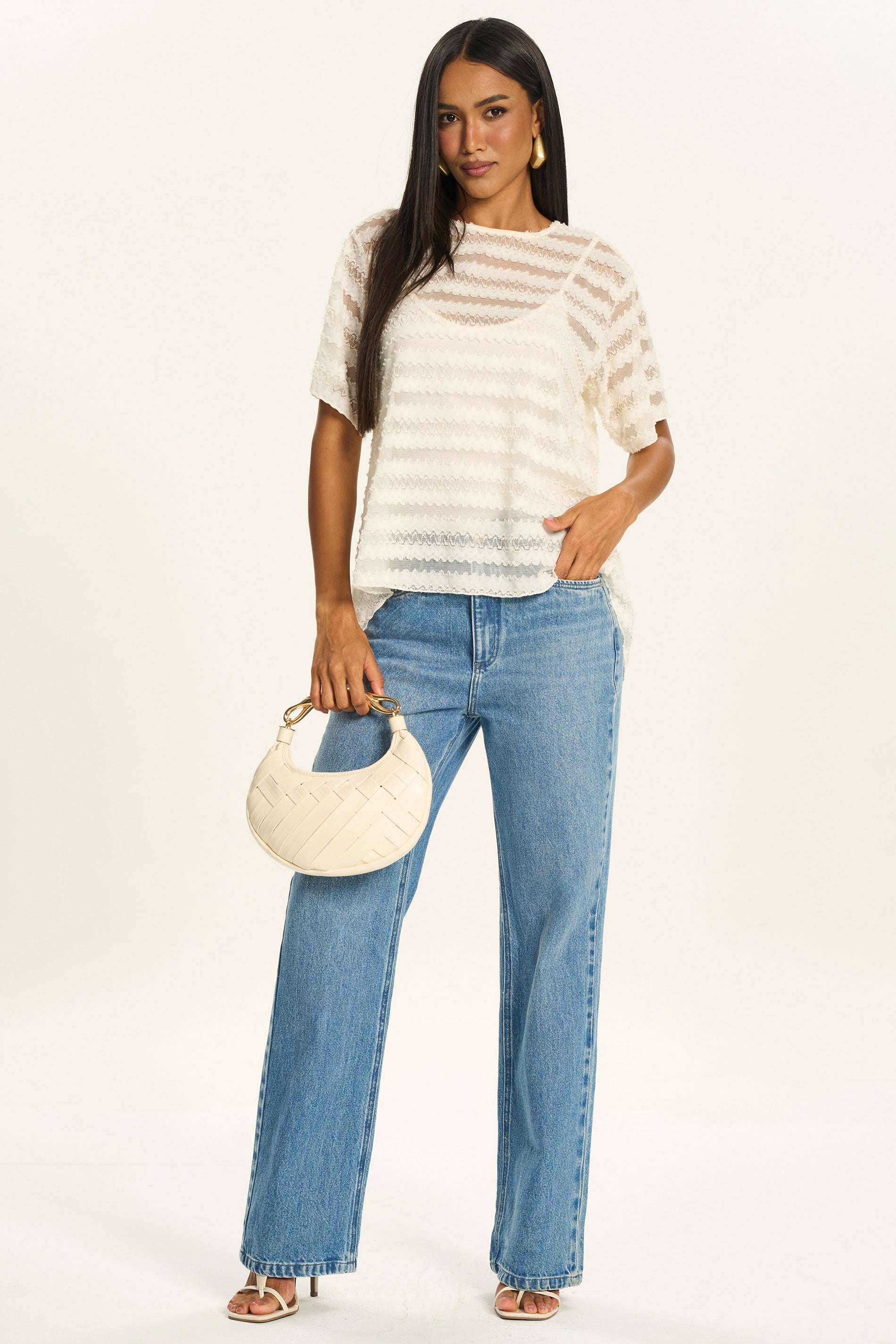 Calça Jeans Reta Cintura Alta Peônia - Doce Trama