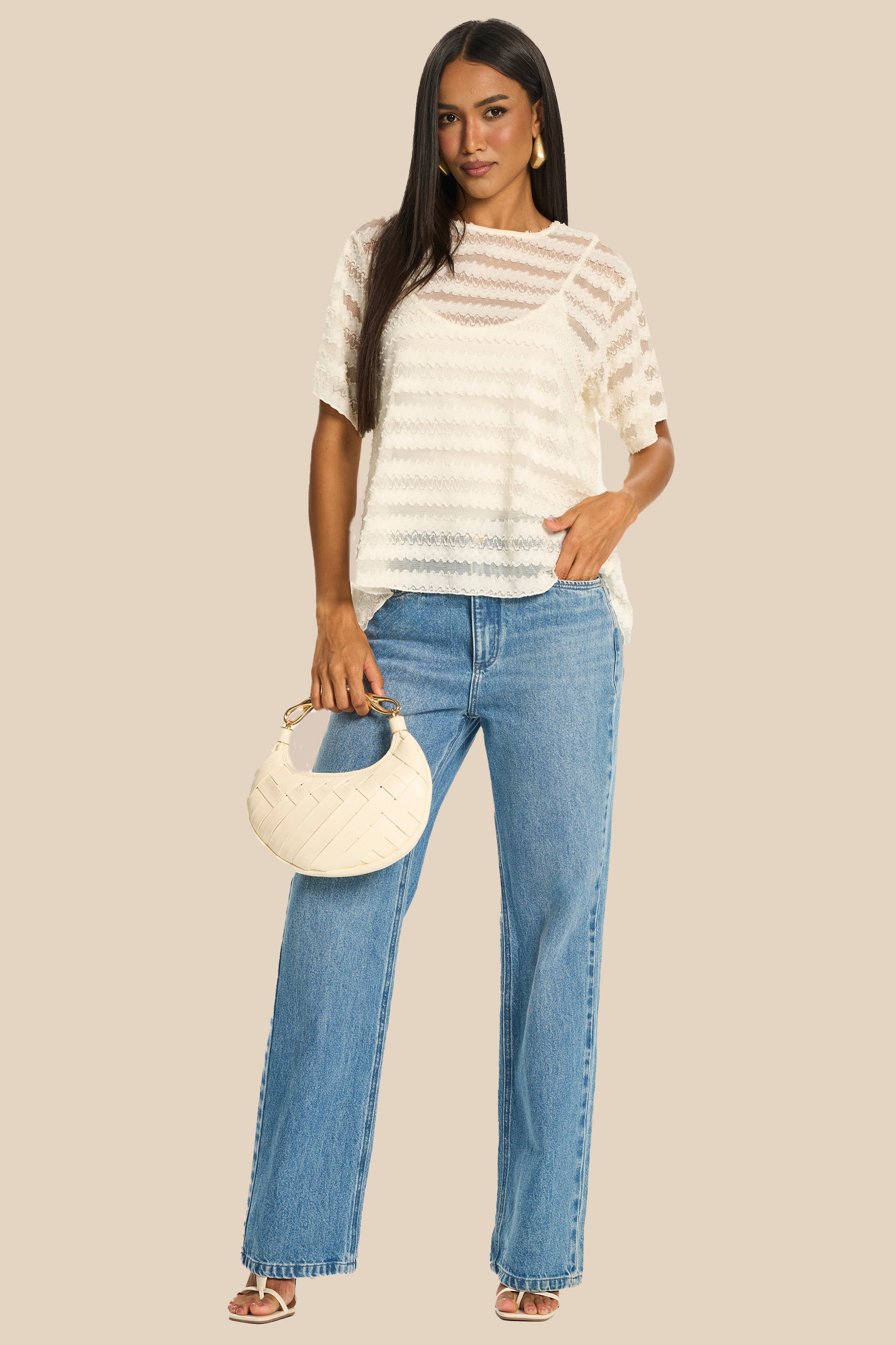 Calça Jeans Reta Cintura Alta Peônia - Doce Trama