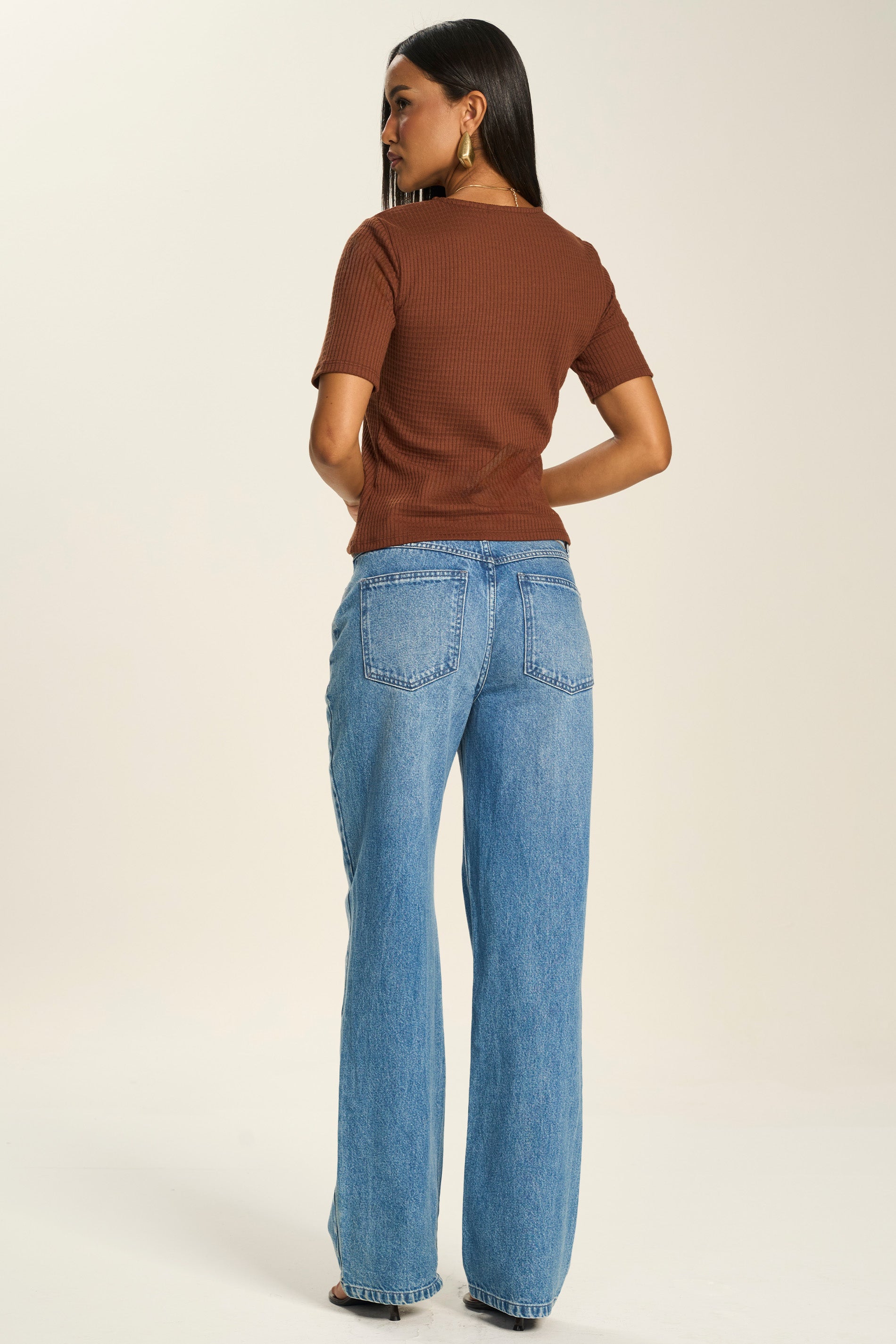 Calça Jeans Reta Cintura Alta Peônia - Doce Trama