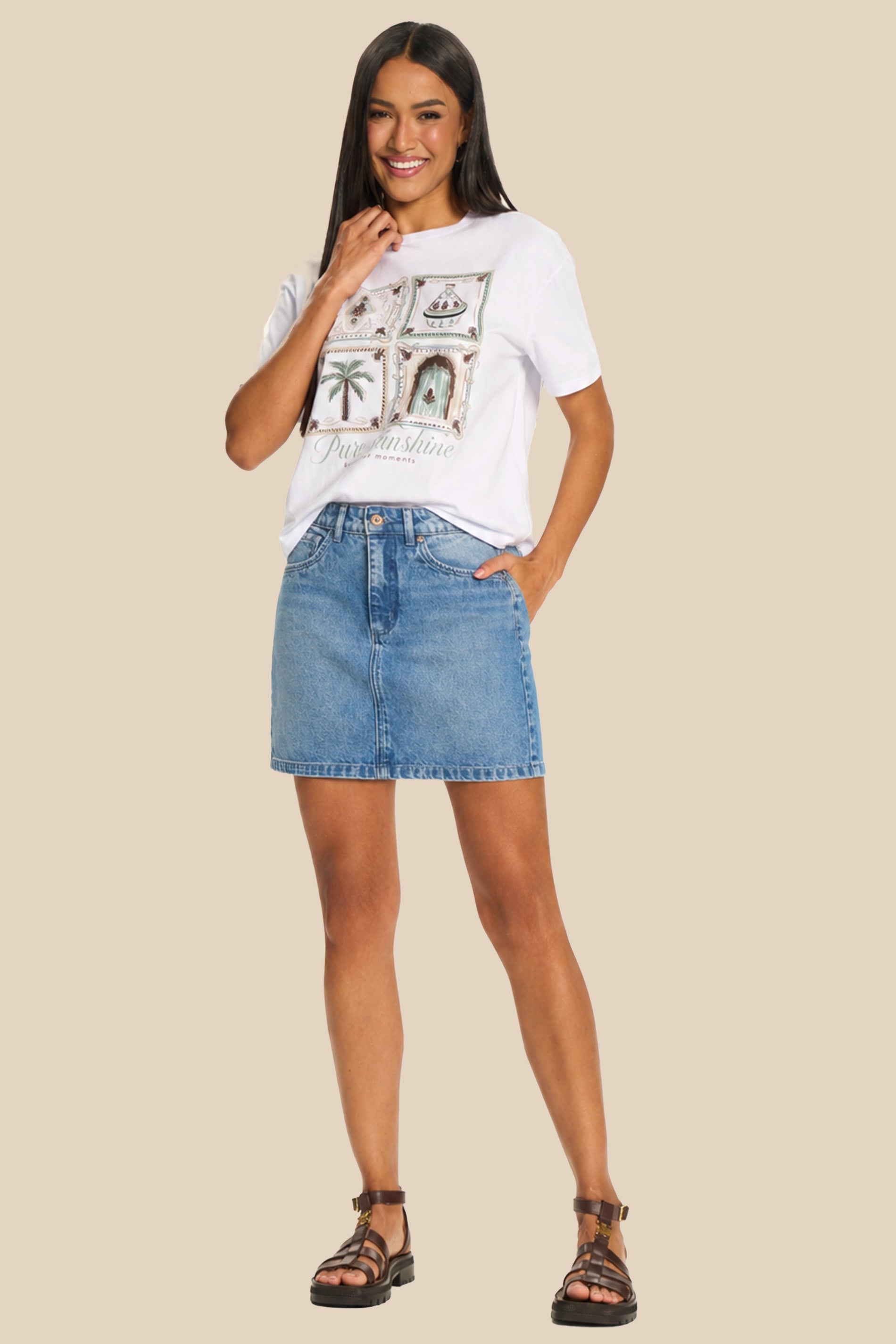 Saia Curta Reta Jeans Cintura Alta Miragem - Doce Trama