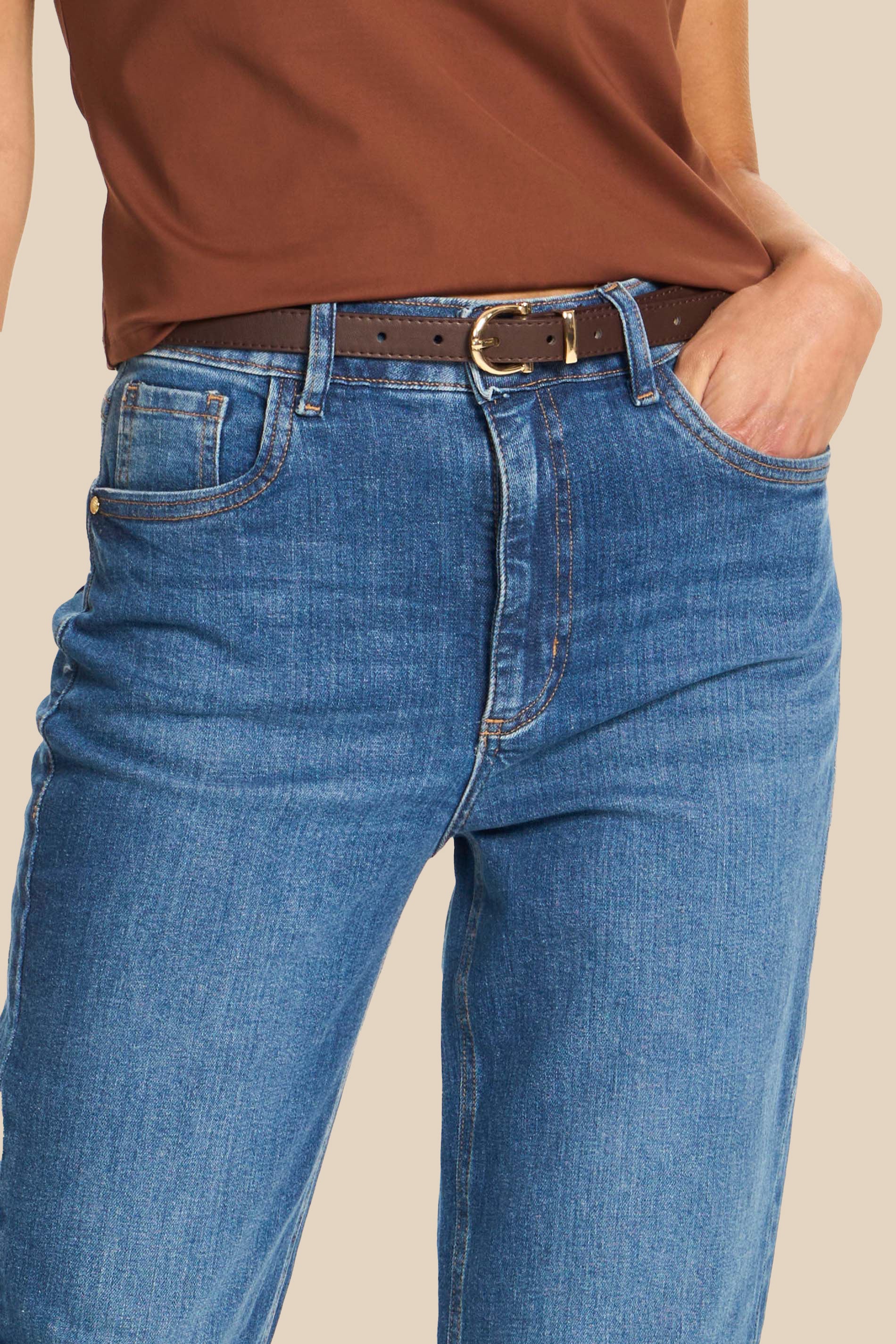 Calça Jeans Reta Slim Cintura Alta Amarilis - Doce Trama