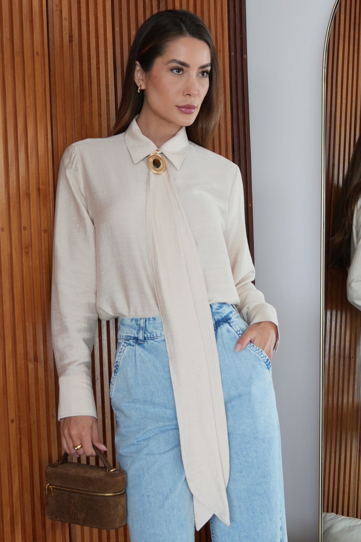 Camisa Feminina Manga Longa Viscose Laço Miragem- Doce Trama