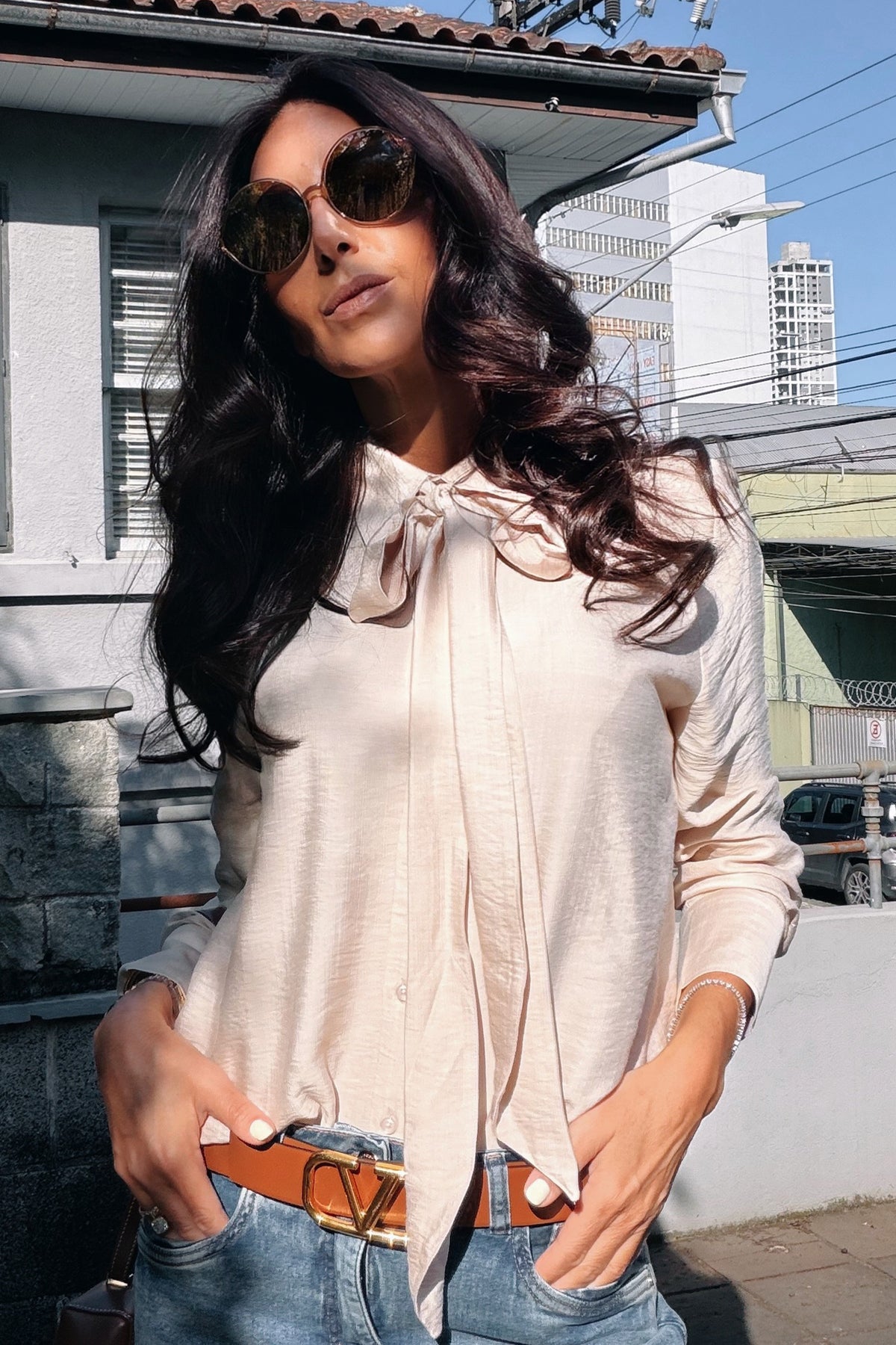 Camisa Feminina Manga Longa Viscose Laço Miragem- Doce Trama